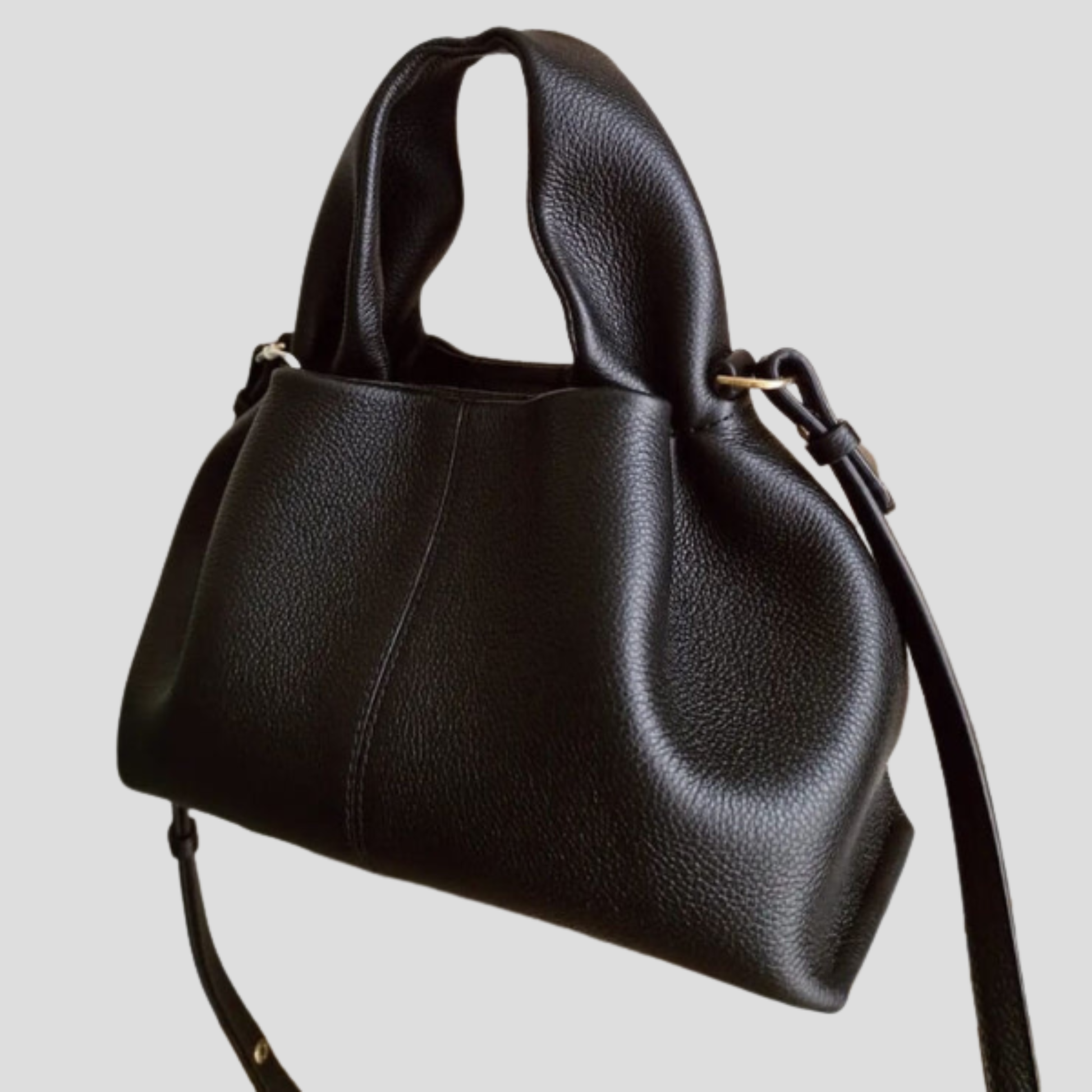 Structured tote bag with top handle, shown in black, beige, brown, and white