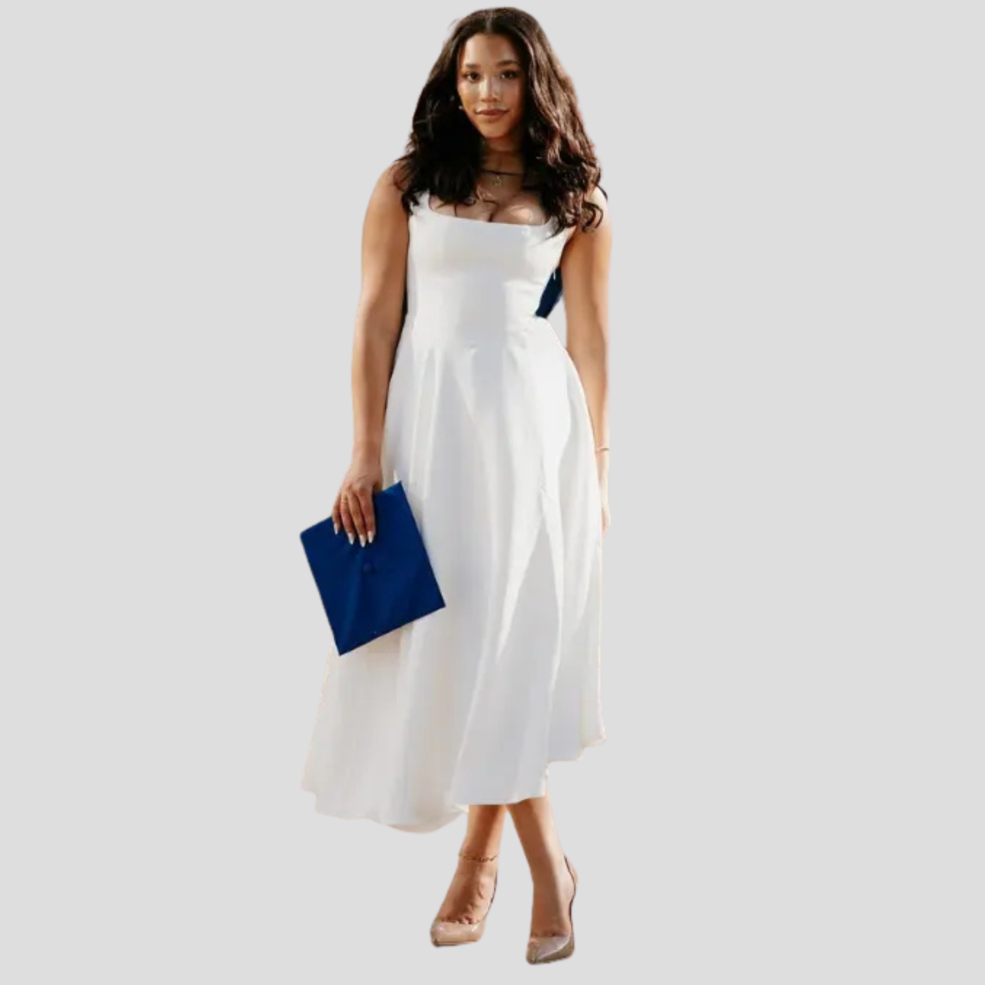 Women's square neckline A-line midi dress in green, white and black