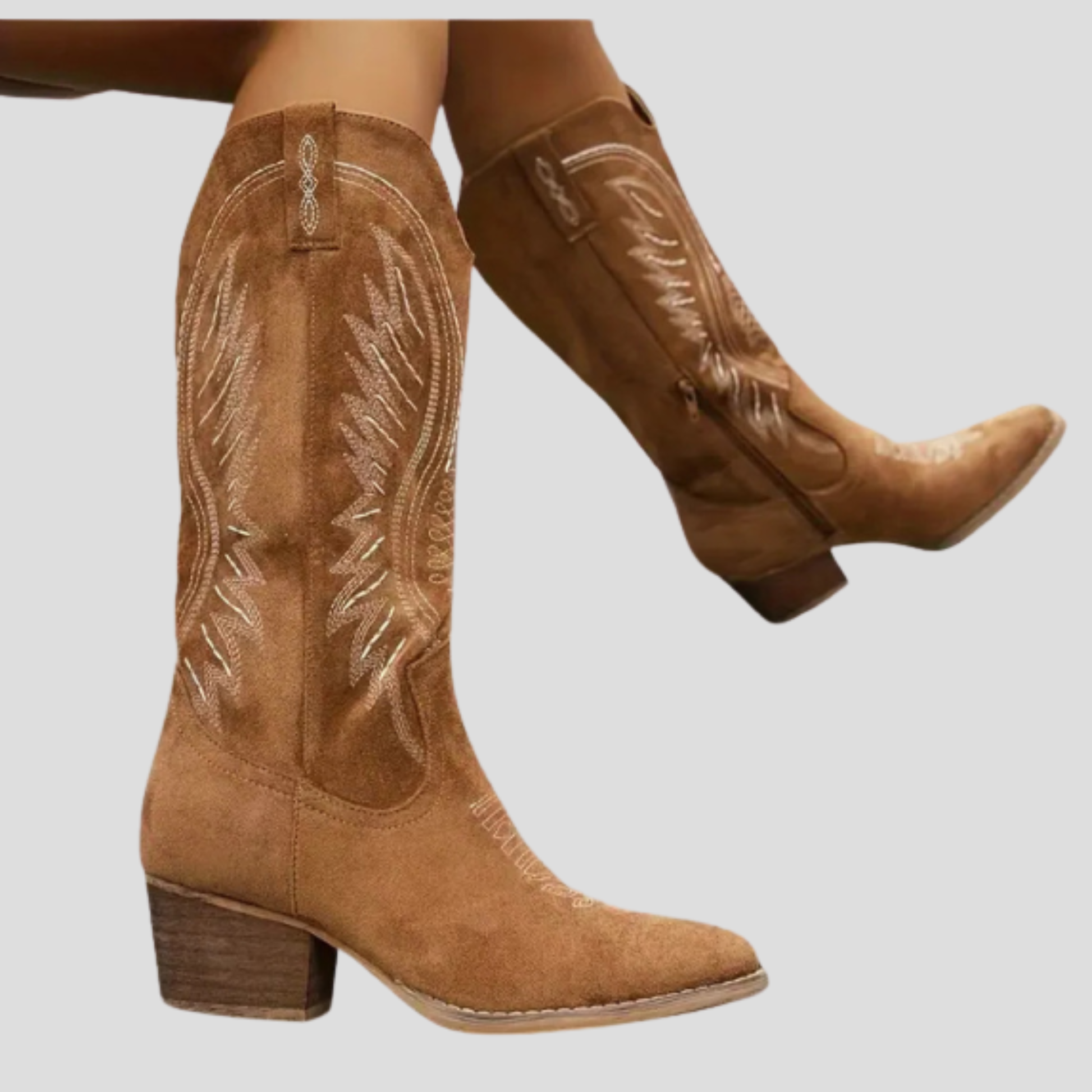 Women's Western-style embroidered pointed-toe boots with block heel
