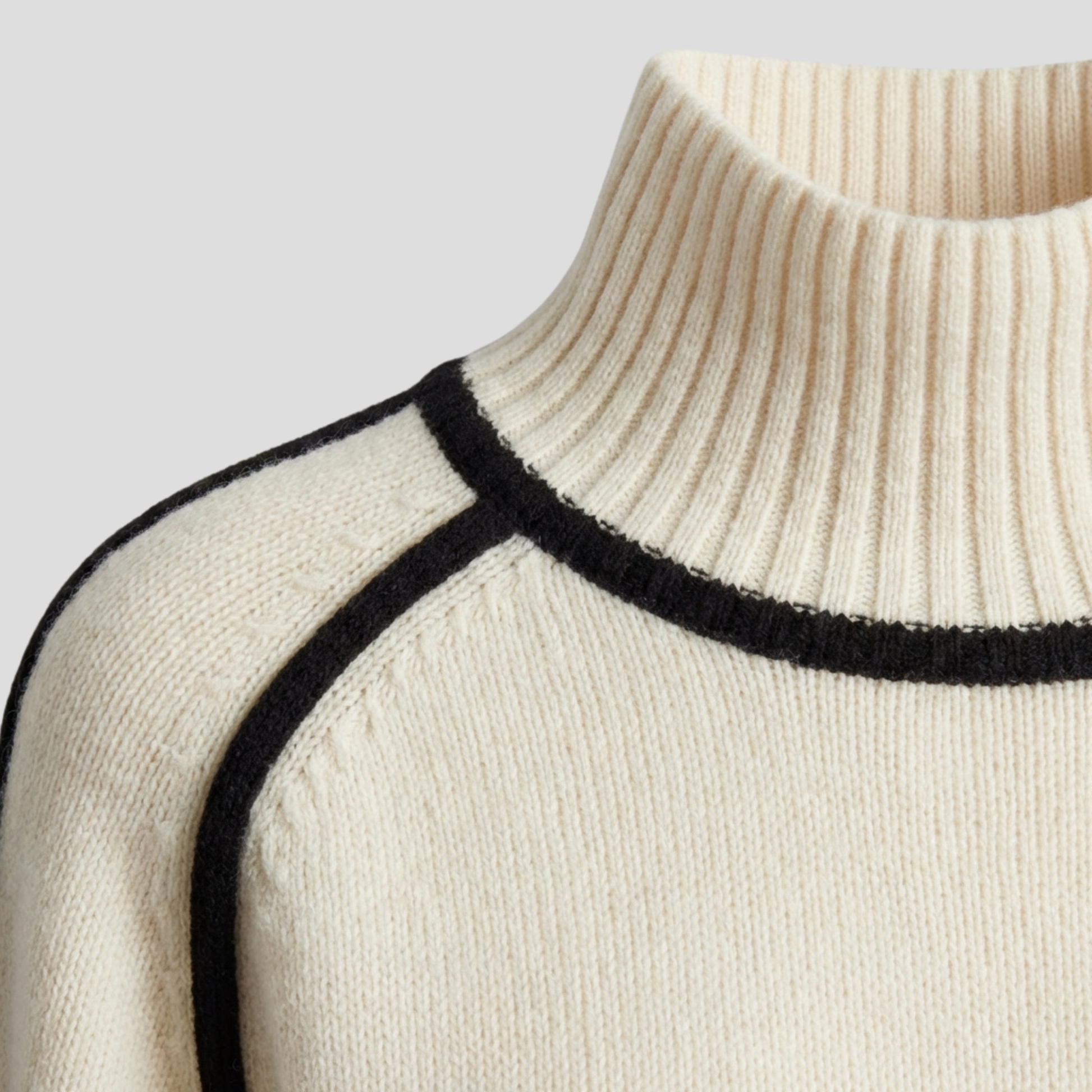 Women's high neck long sleeve sweater with a clean, structured silhouette