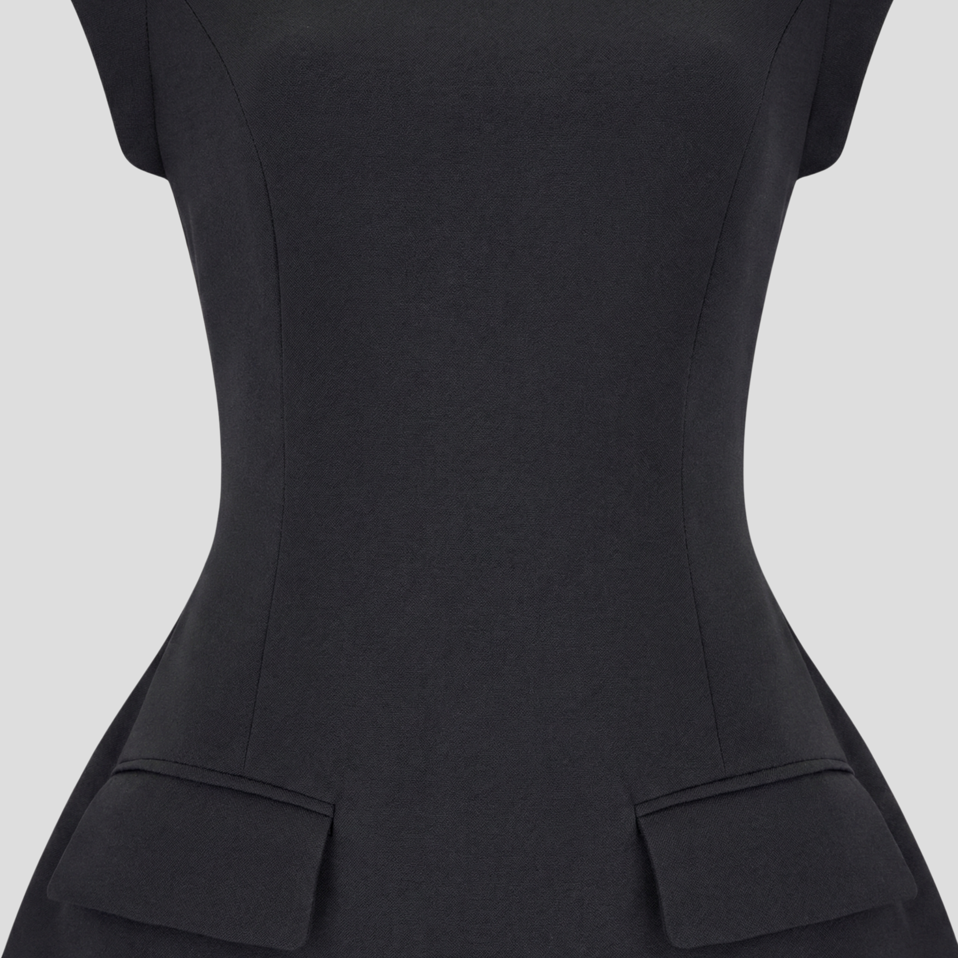 Women's high-neck mini dress with cinched waist in black and white for evening wear