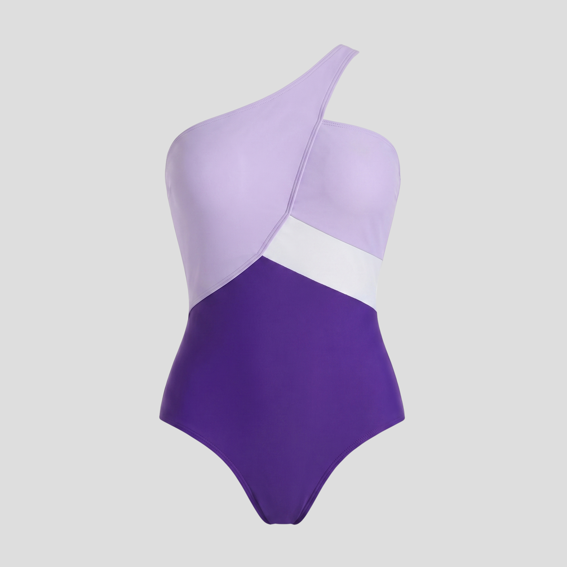 Women's one-shoulder color-block one-piece swimsuit with wrap bodice detail