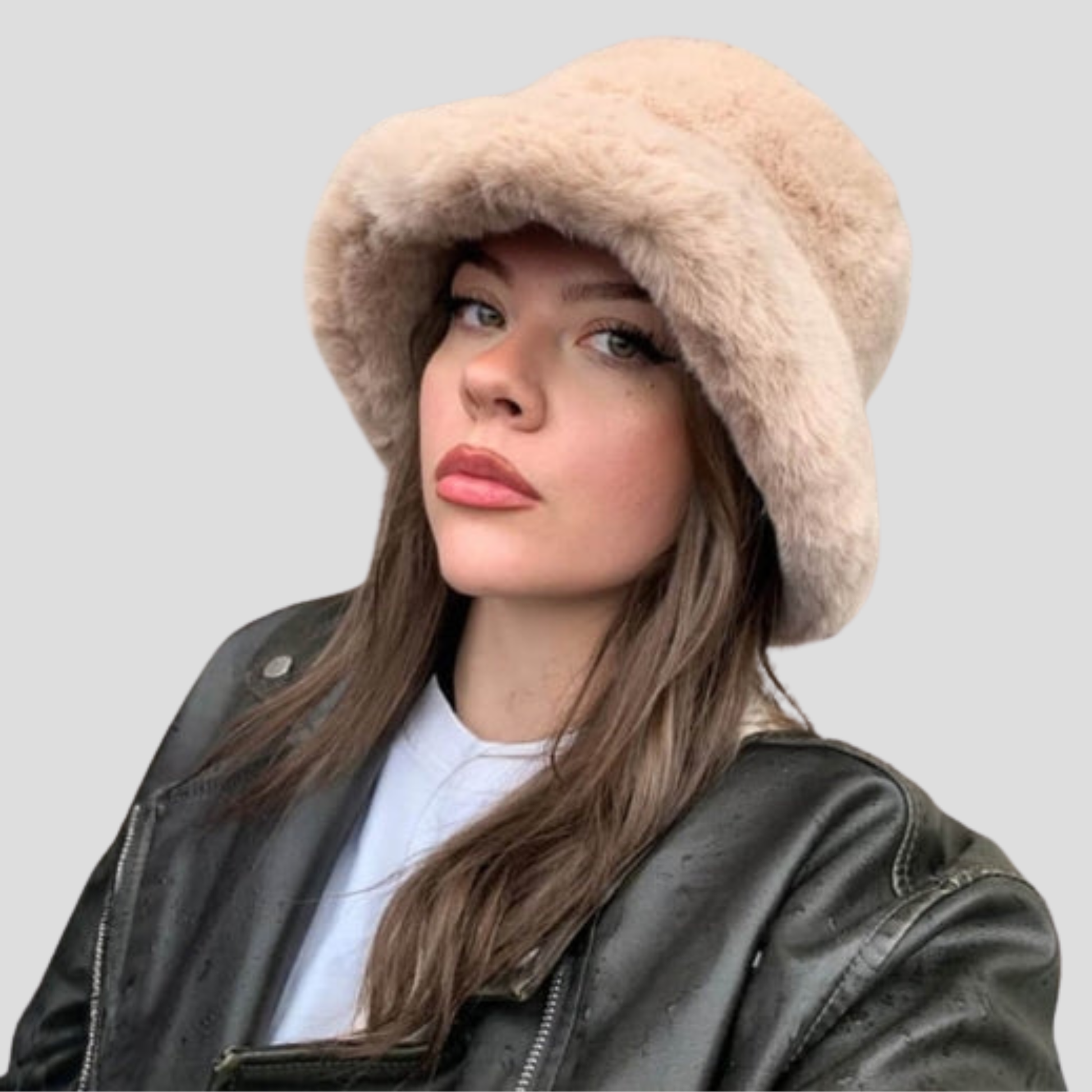 Women's bucket hat with rounded crown and contoured brim, shown in neutral colorways