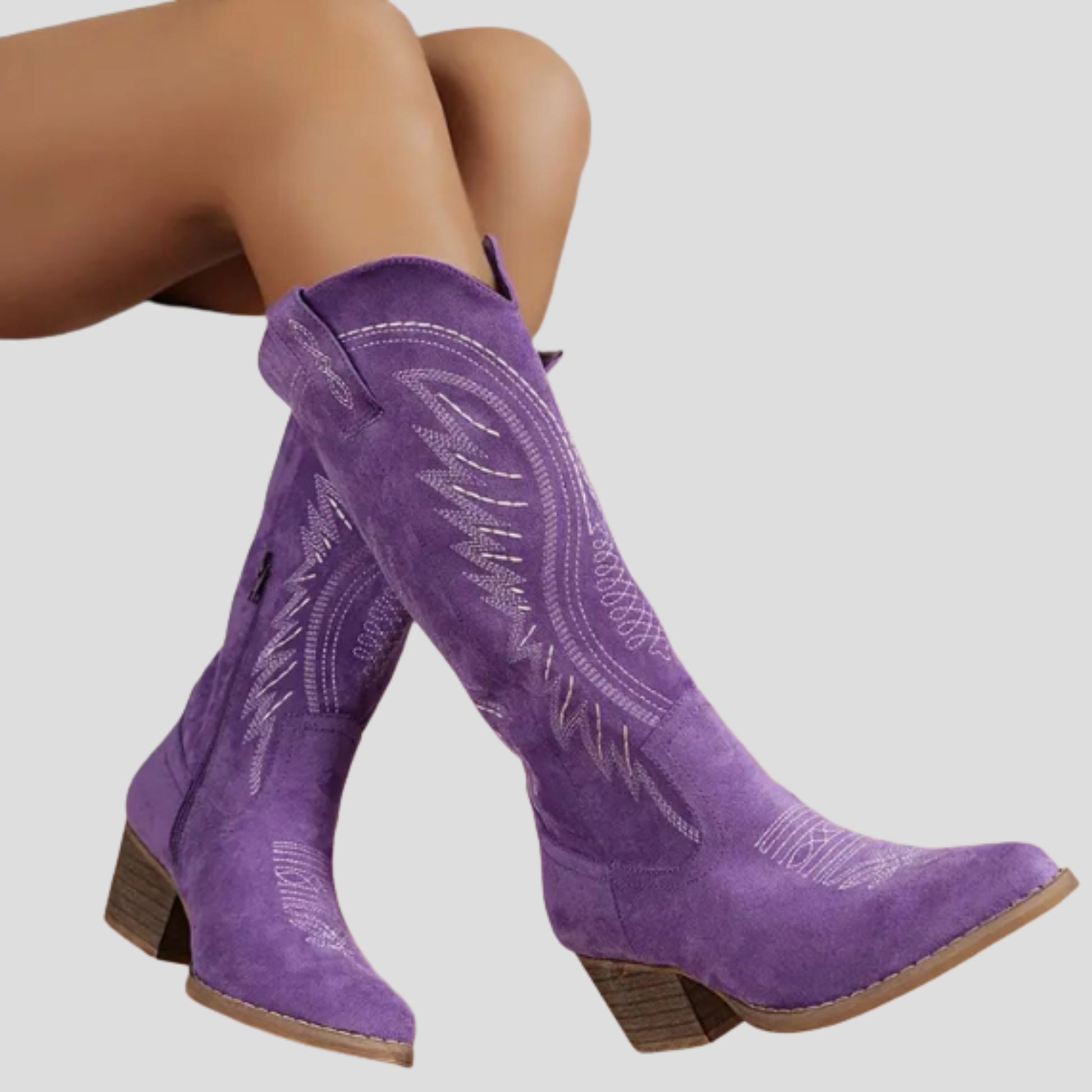 Women's Western-style embroidered pointed-toe boots with block heel