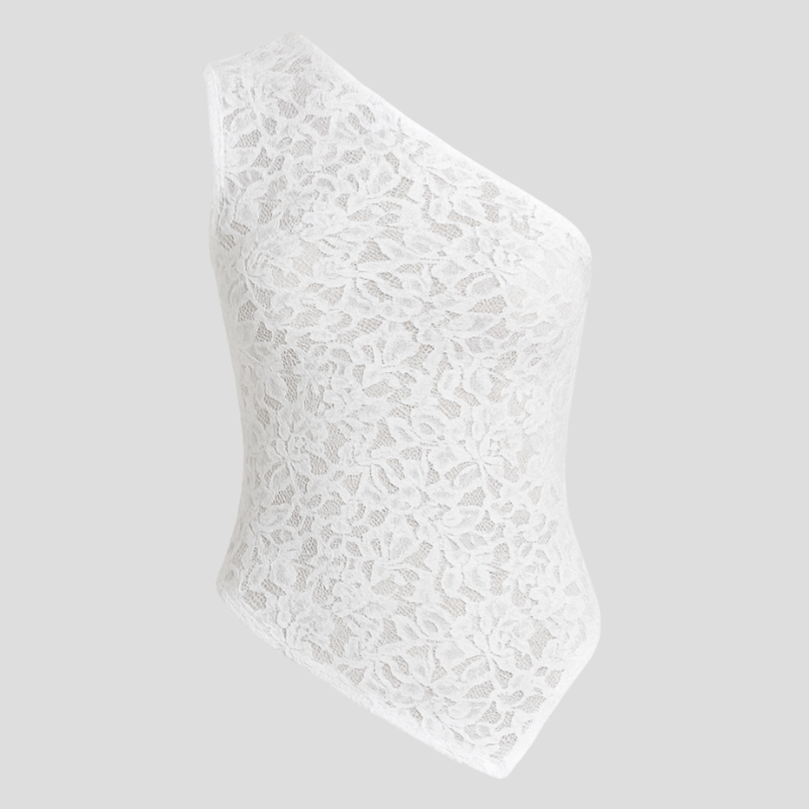 Women's one-shoulder floral lace occasion top shown in multiple colors