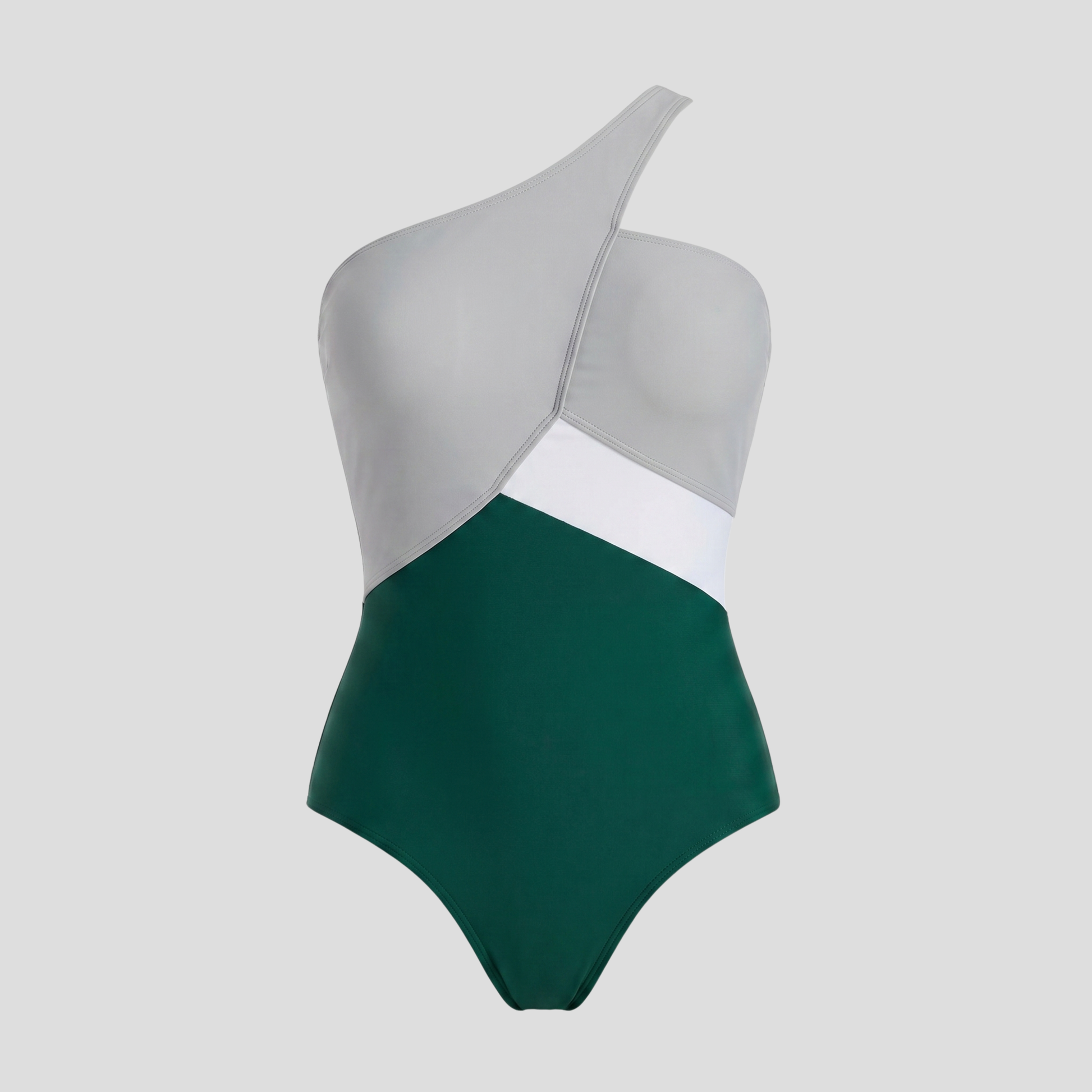 Women's one-shoulder color-block one-piece swimsuit with wrap bodice detail