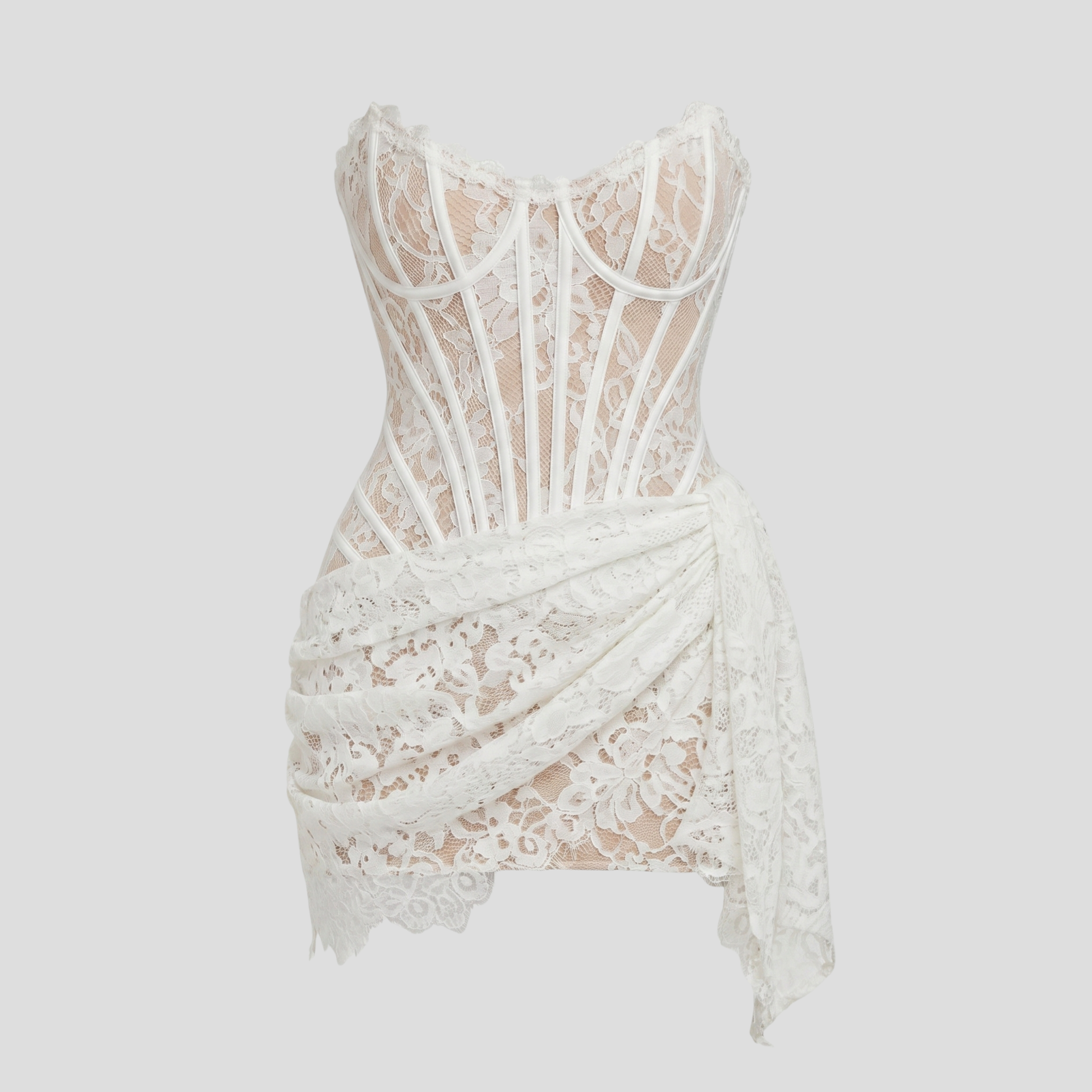 Women's strapless corset-style mini dress with lace-up back and asymmetrical hem