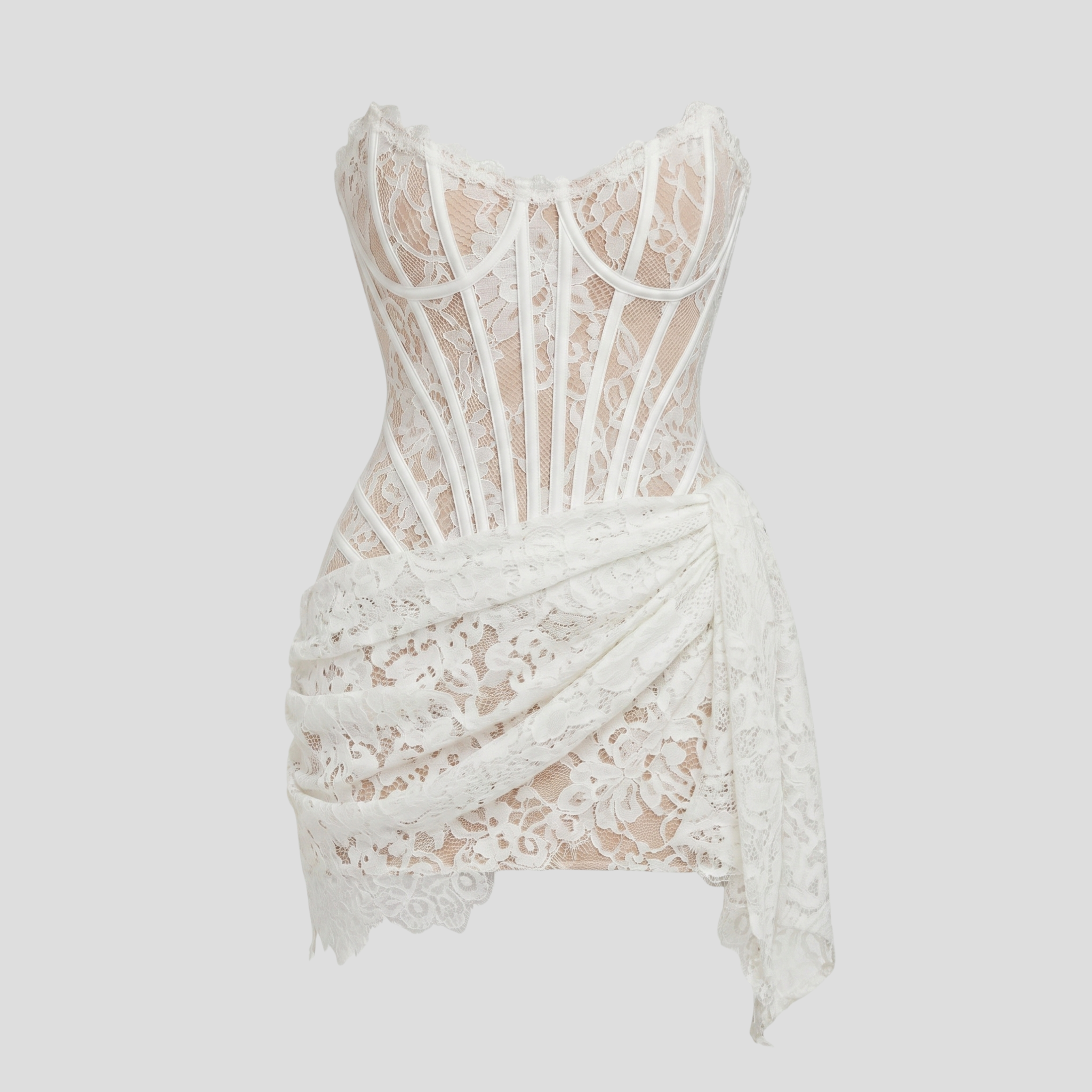 Women's strapless corset-style mini dress with lace-up back and asymmetrical hem