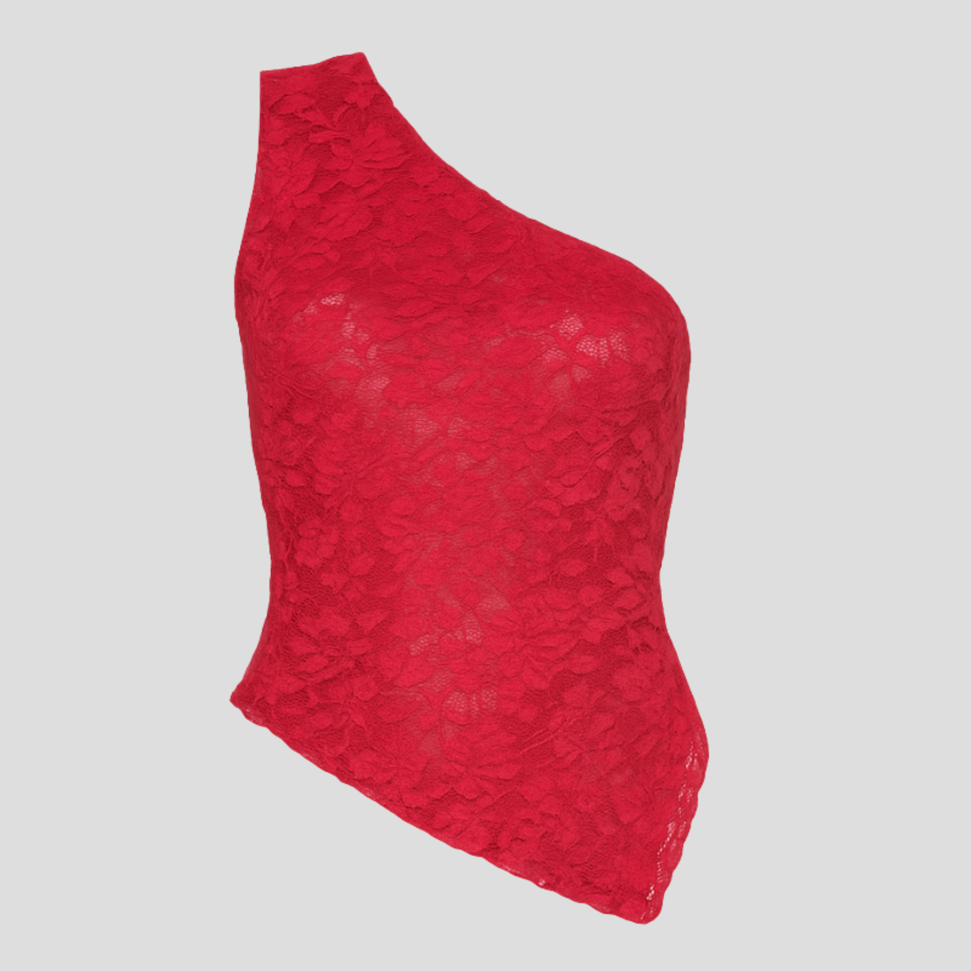 Women's one-shoulder floral lace occasion top shown in multiple colors