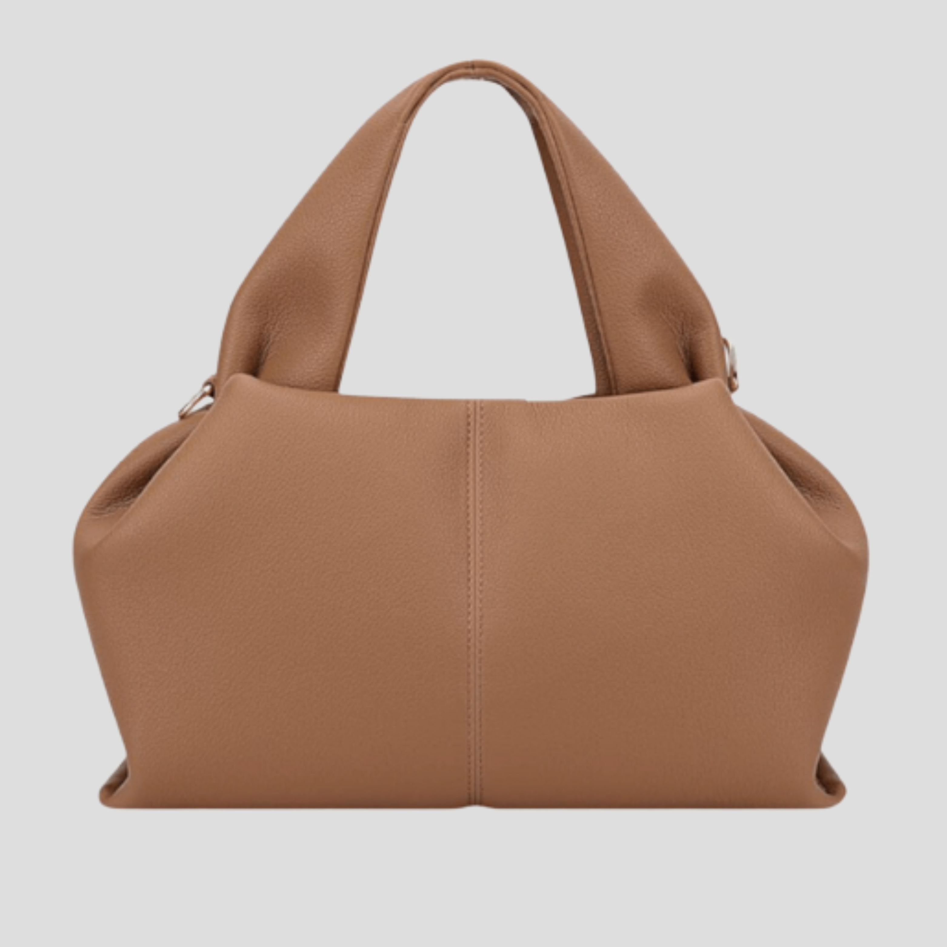 Structured tote bag with top handle, shown in black, beige, brown, and white