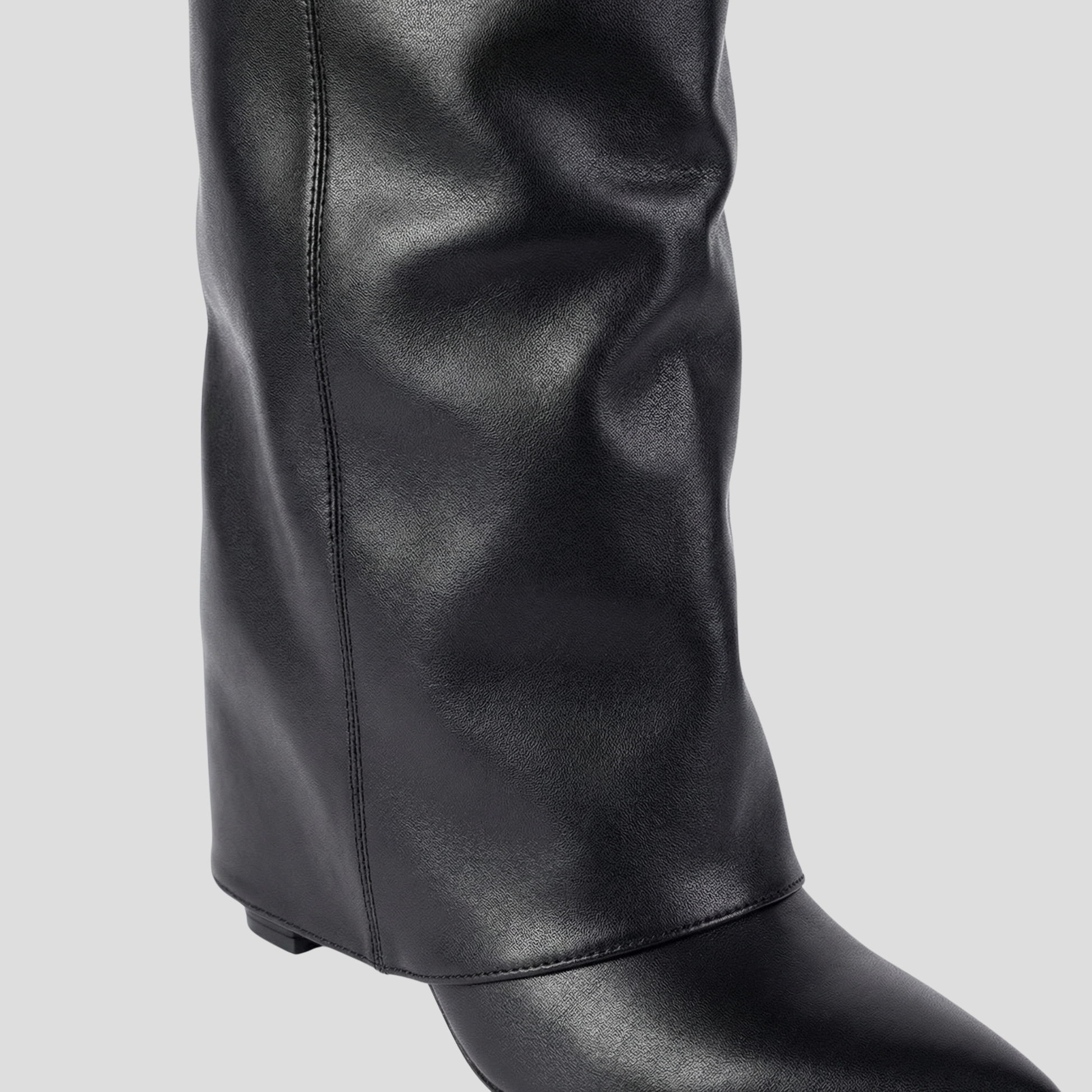 Sculpted knee-high boots with square heel, shown in black, pink and white