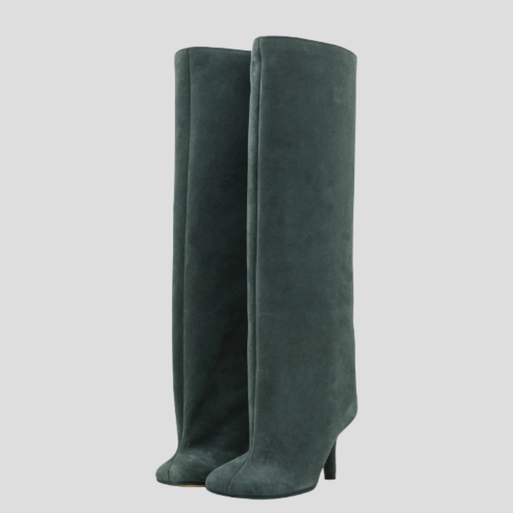 Women's knee-high slim heel boots in beige and olive green