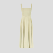 Women's square neckline A-line midi dress in green, white and black