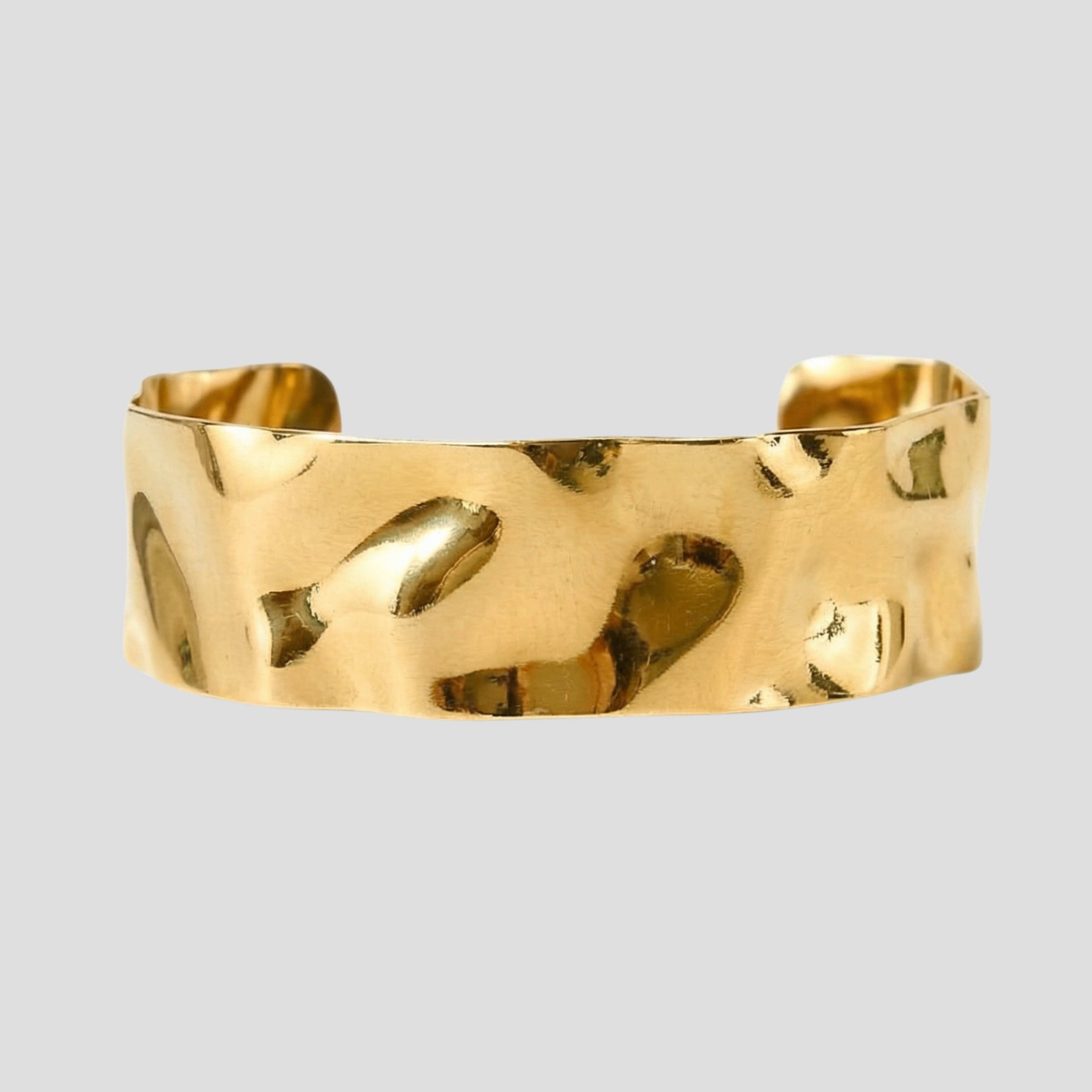 Gold-tone hammered open cuff bracelet for women with textured surface