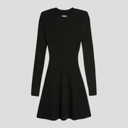 Women's ribbed fit-and-flare mini dress in black and white