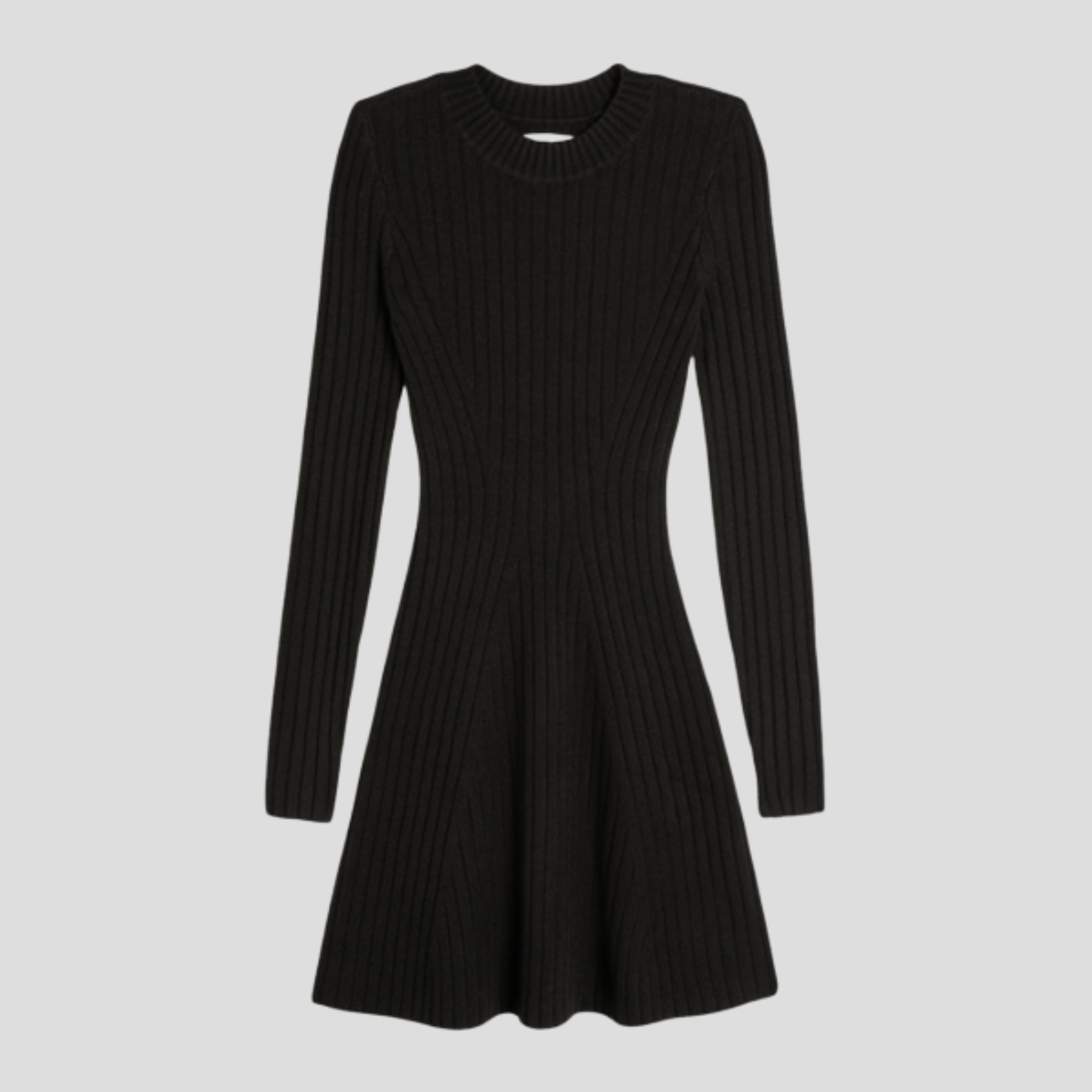 Women's ribbed fit-and-flare mini dress in black and white