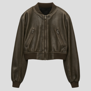Brown women's jacket with ribbed cuffs and hem and a streamlined silhouette