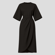 Women's belted floor-length maxi dress with a flowing skirt and defined waist