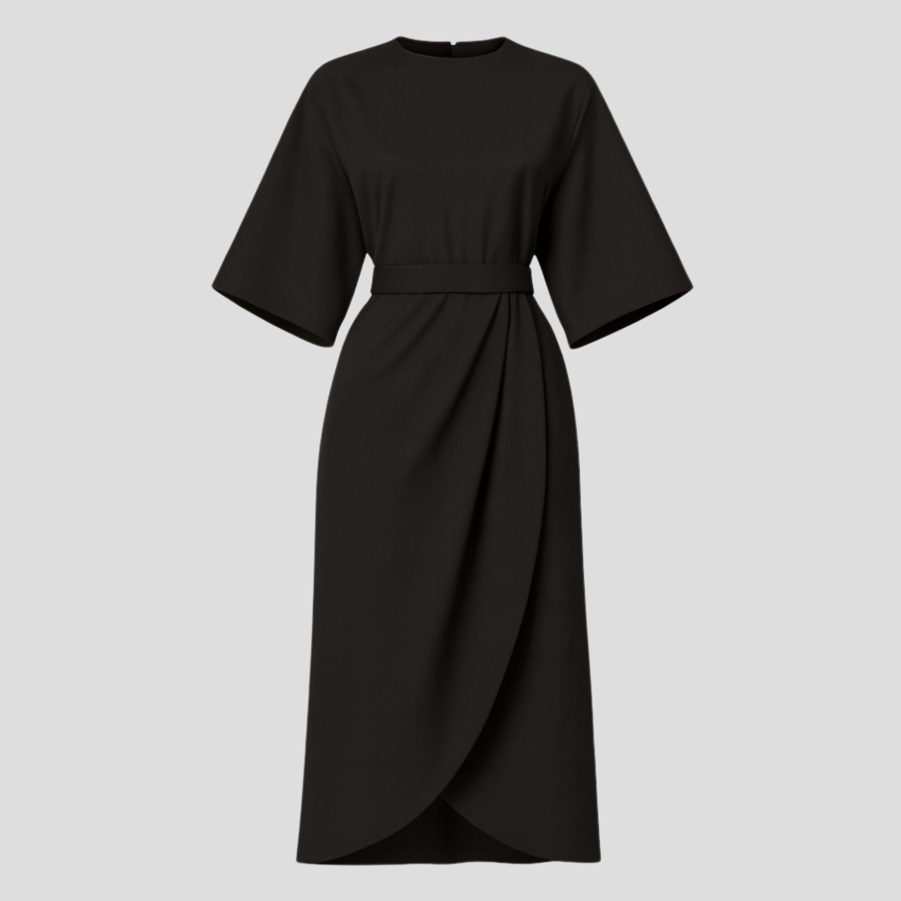 Women's belted floor-length maxi dress with a flowing skirt and defined waist