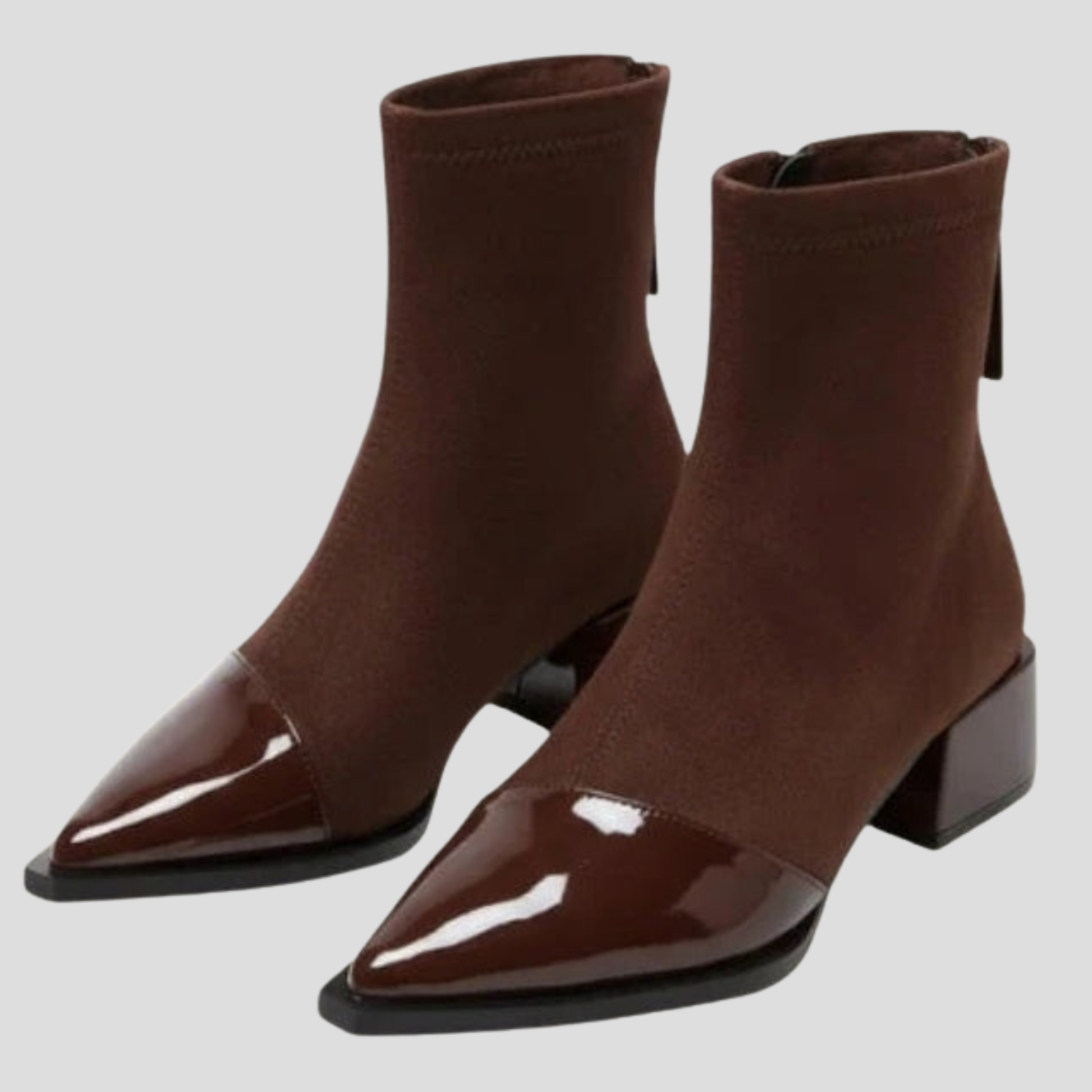 Women's ankle-height boots with contrast detail, shown in black and brown