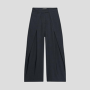 Women's black wide-leg trousers with vertical pinstripe pattern