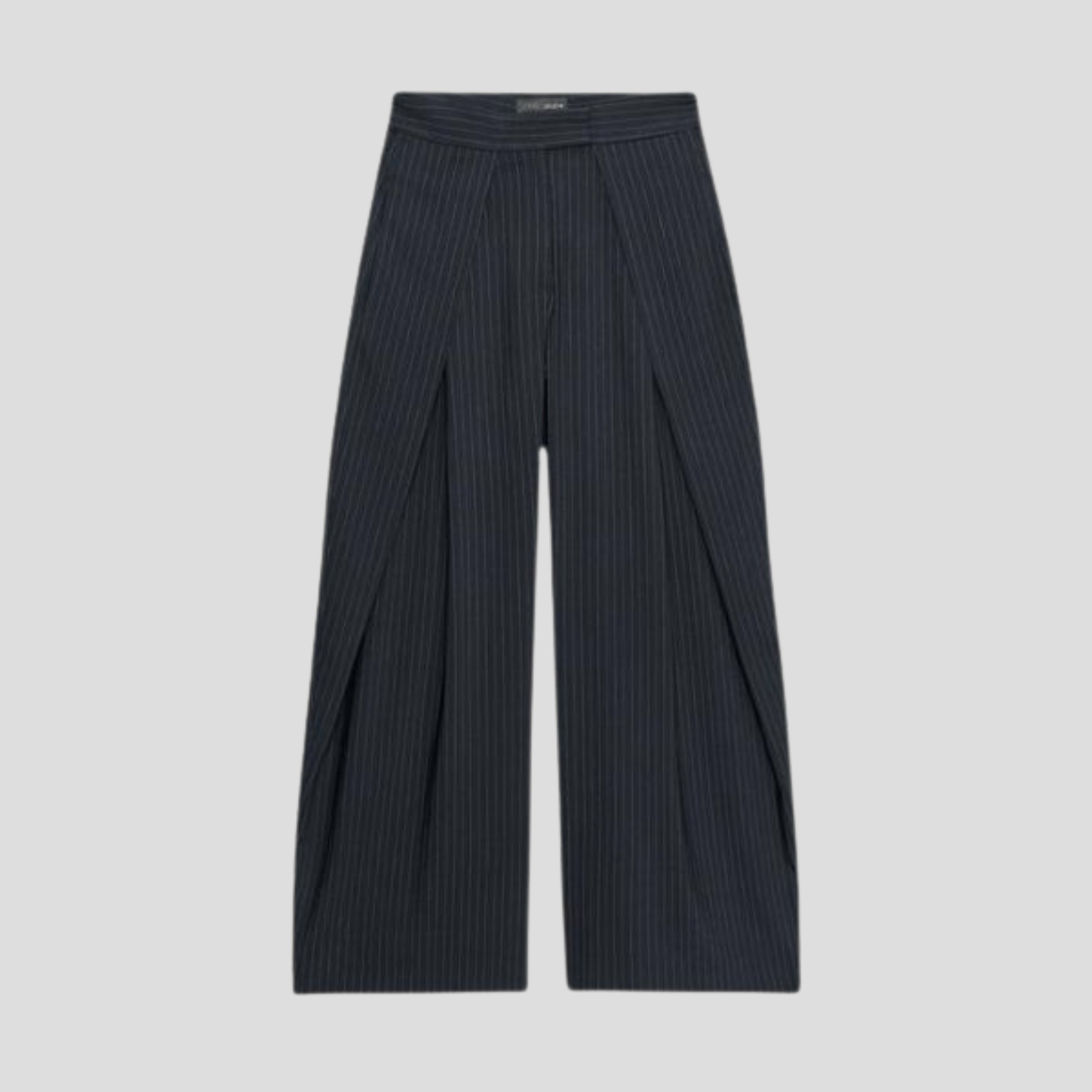 Women's black wide-leg trousers with vertical pinstripe pattern