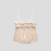 Pink tie-front sequin camisole top for occasion wear