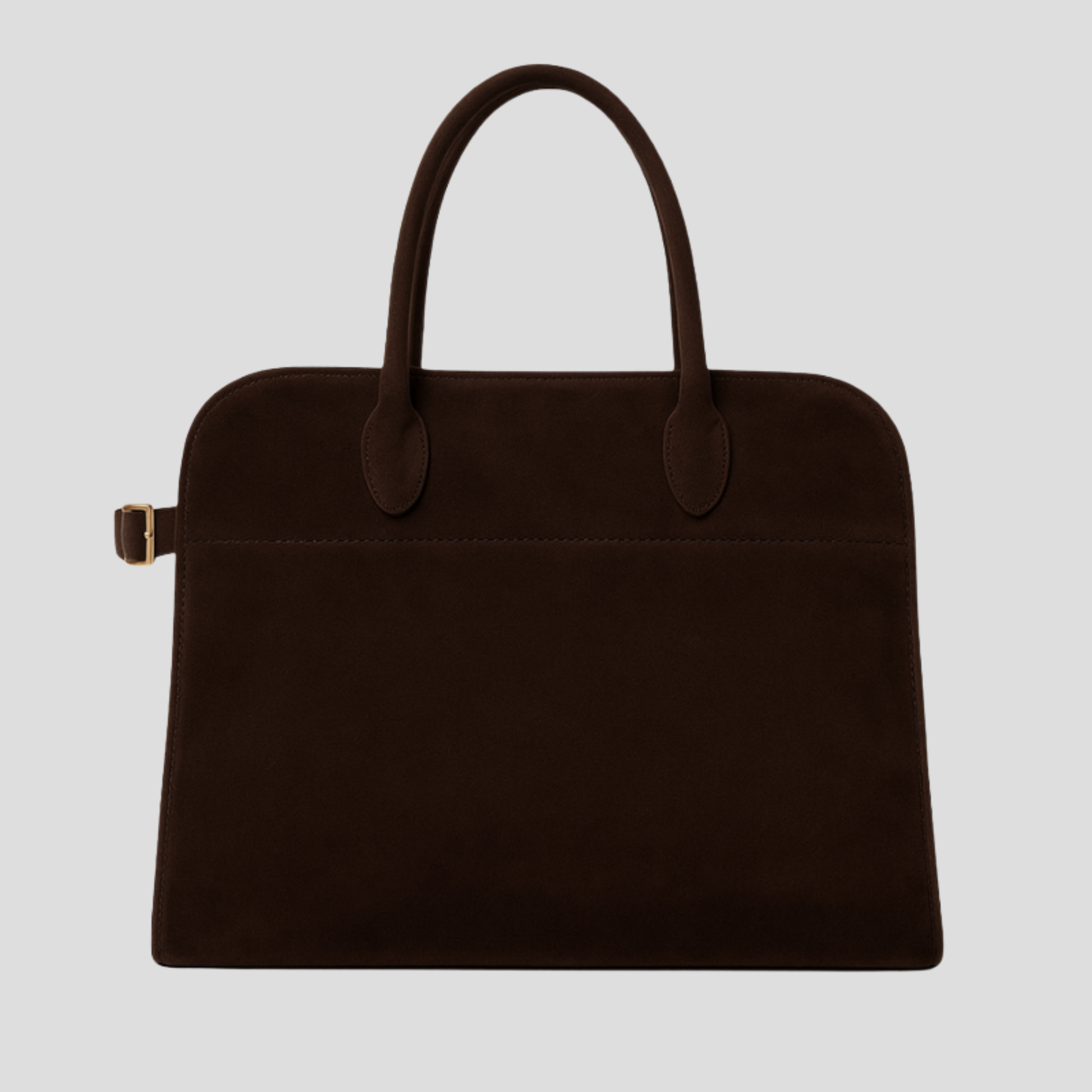 Brown structured everyday handbag with front buckle accent