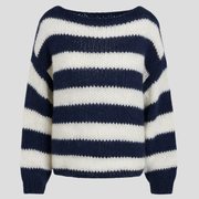 Women's striped straight-silhouette sweater with ribbed sleeves and hem