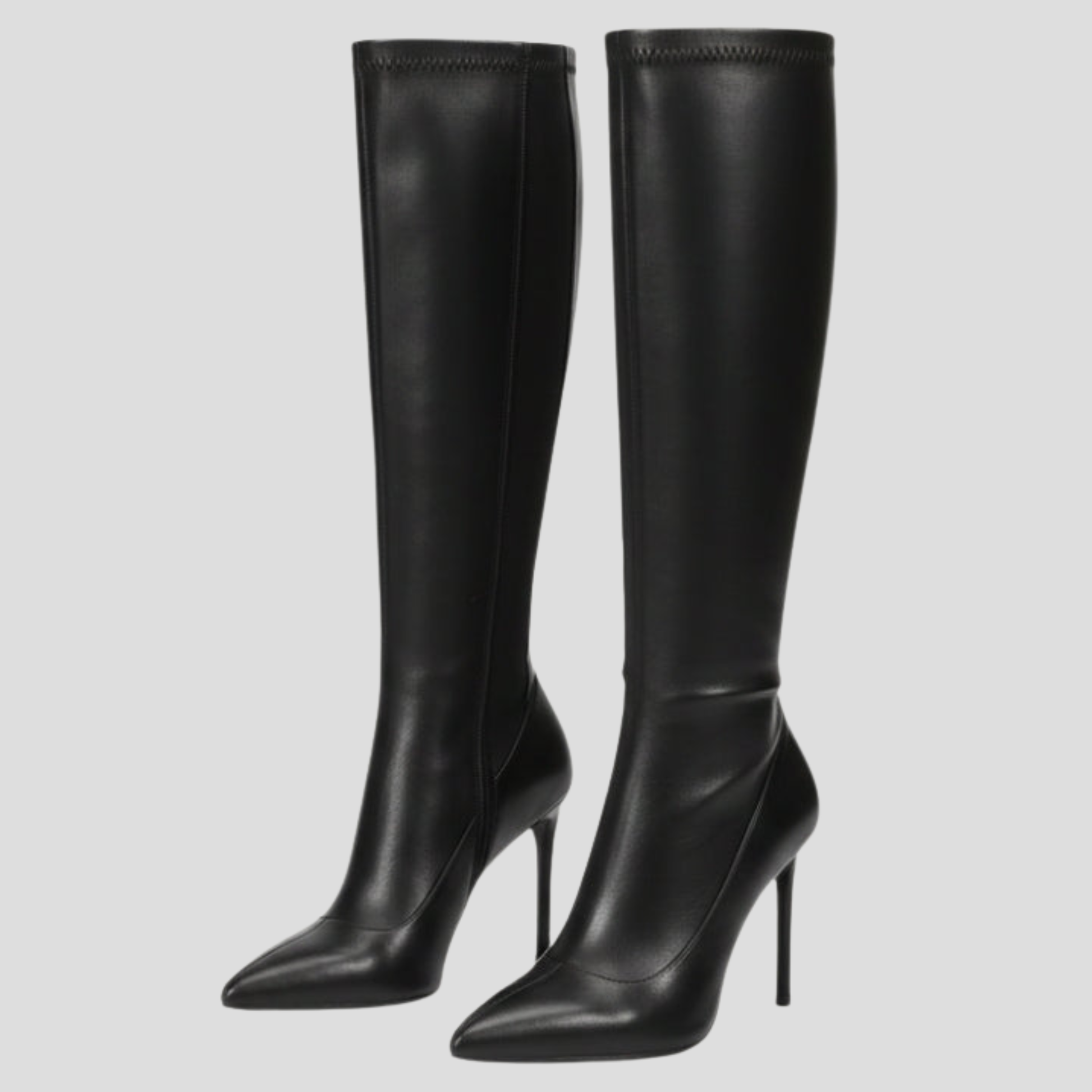 Women's knee-high pointed-toe boots with slim heel and side zip in black and white