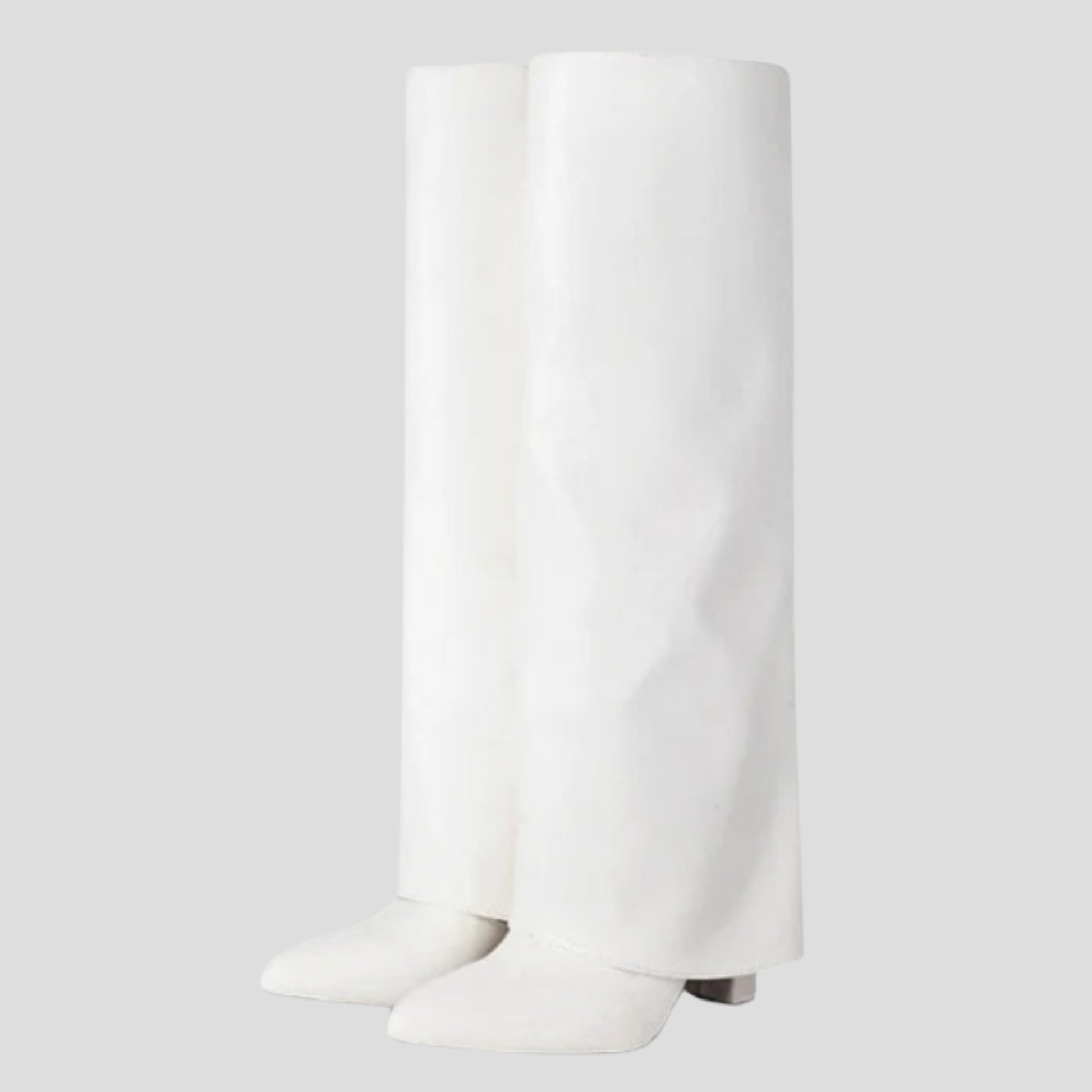 Sculpted knee-high boots with square heel, shown in black, pink and white