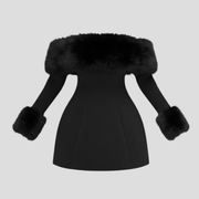 Black off-shoulder mini dress with flared hem for evening wear