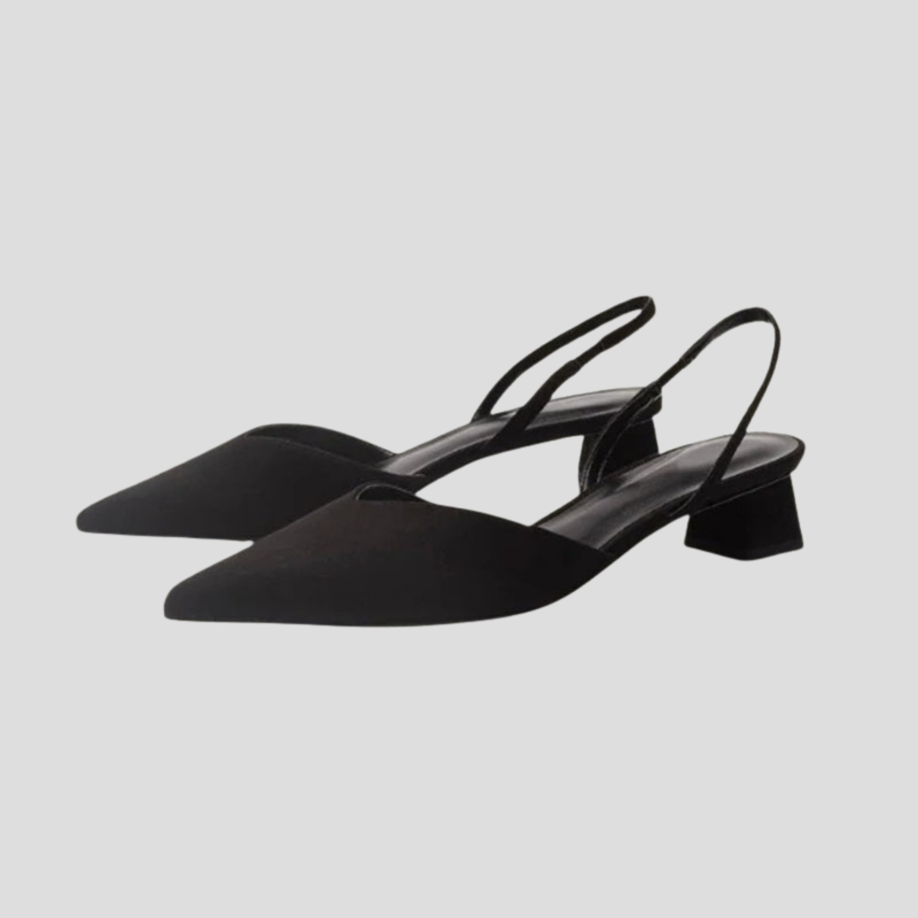 Women's slingback block heel with pointed toe in white, black, and beige