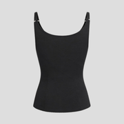 Women's zip-front shaping vest with panelled silhouette in black and beige