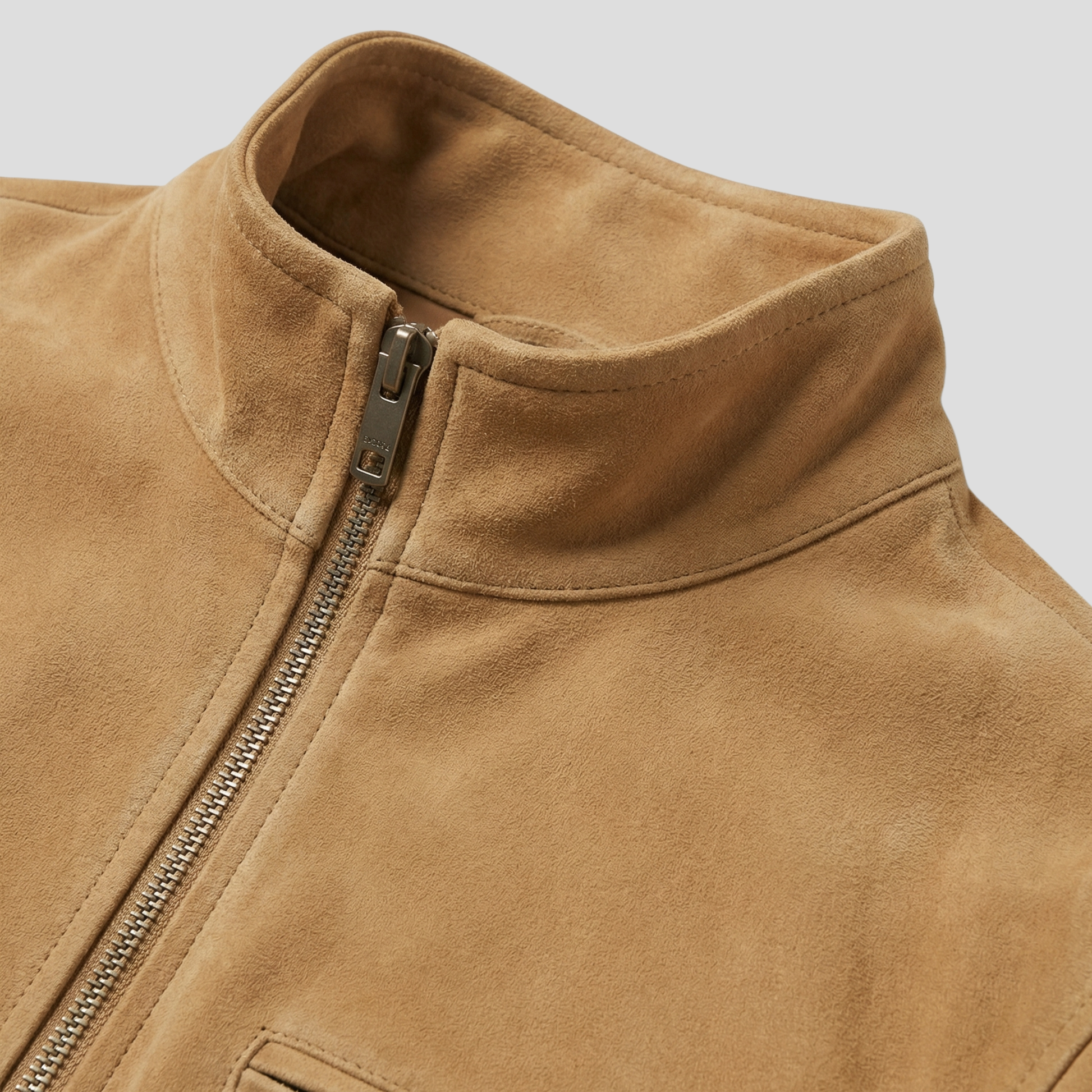 Beige cropped women's jacket with stand collar for everyday wear