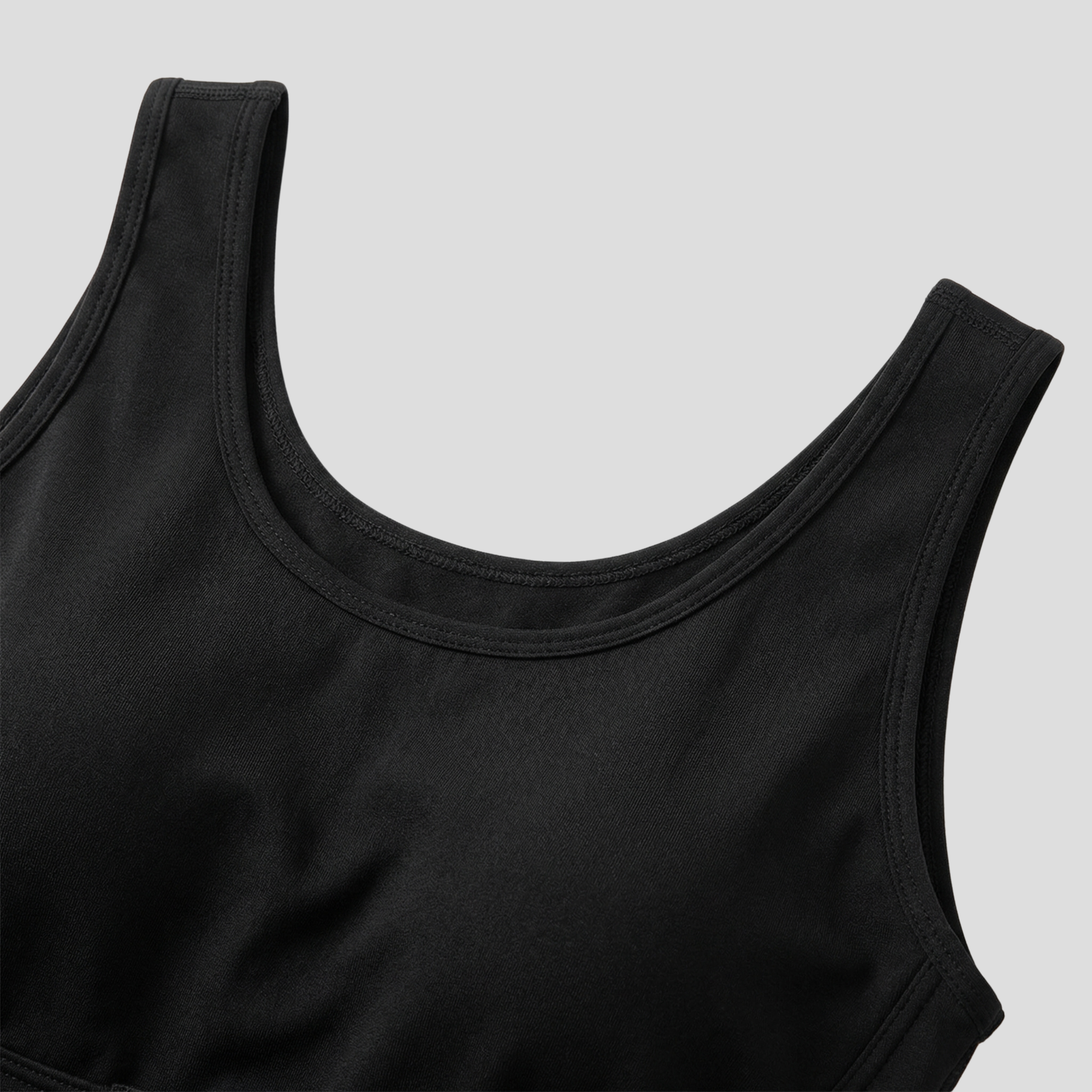 Women's sleeveless ribbed bodysuit with hook-front closure in black and beige