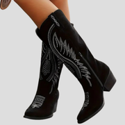 Women's Western-style embroidered pointed-toe boots with block heel