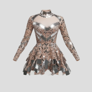Women's long sleeve fitted sequin evening dress in gold and black
