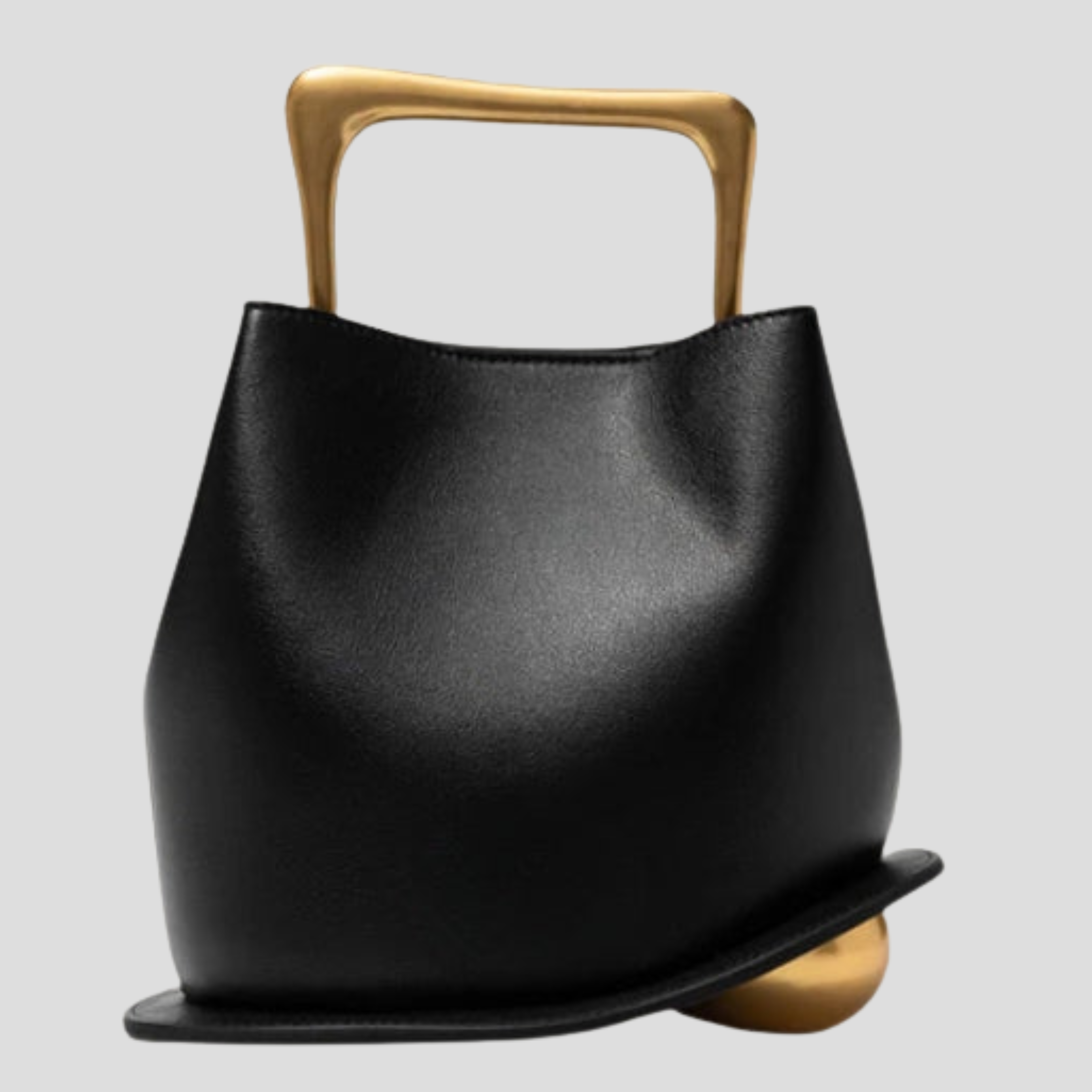 Rounded mini handbag with sculpted handle shown in neutral colorways