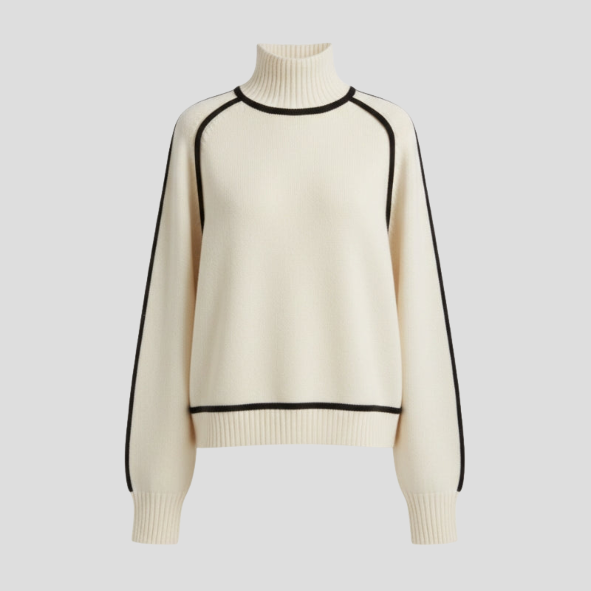 Women's high neck long sleeve sweater with a clean, structured silhouette