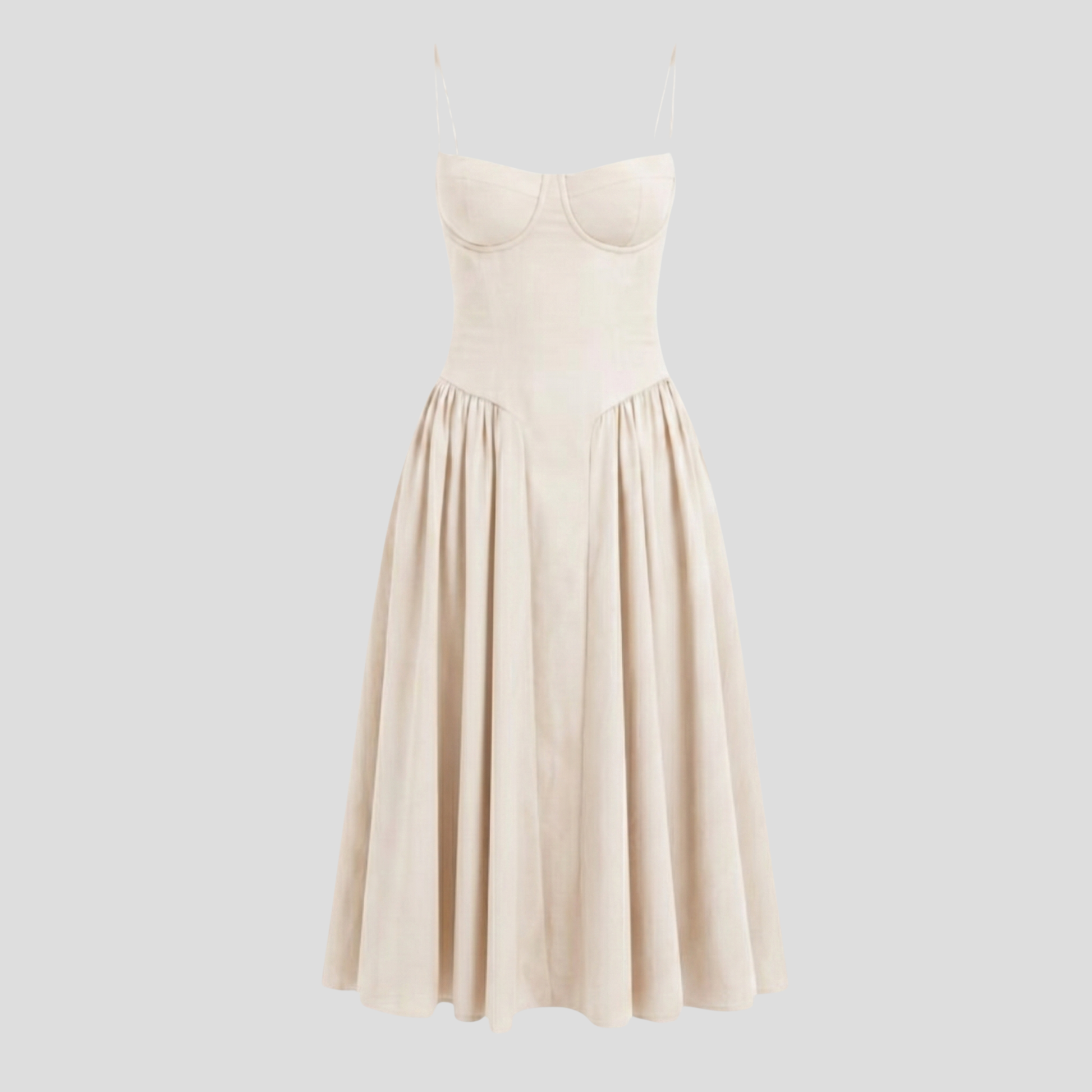 Women's midi dress with bustier bodice and pleated skirt in several color options
