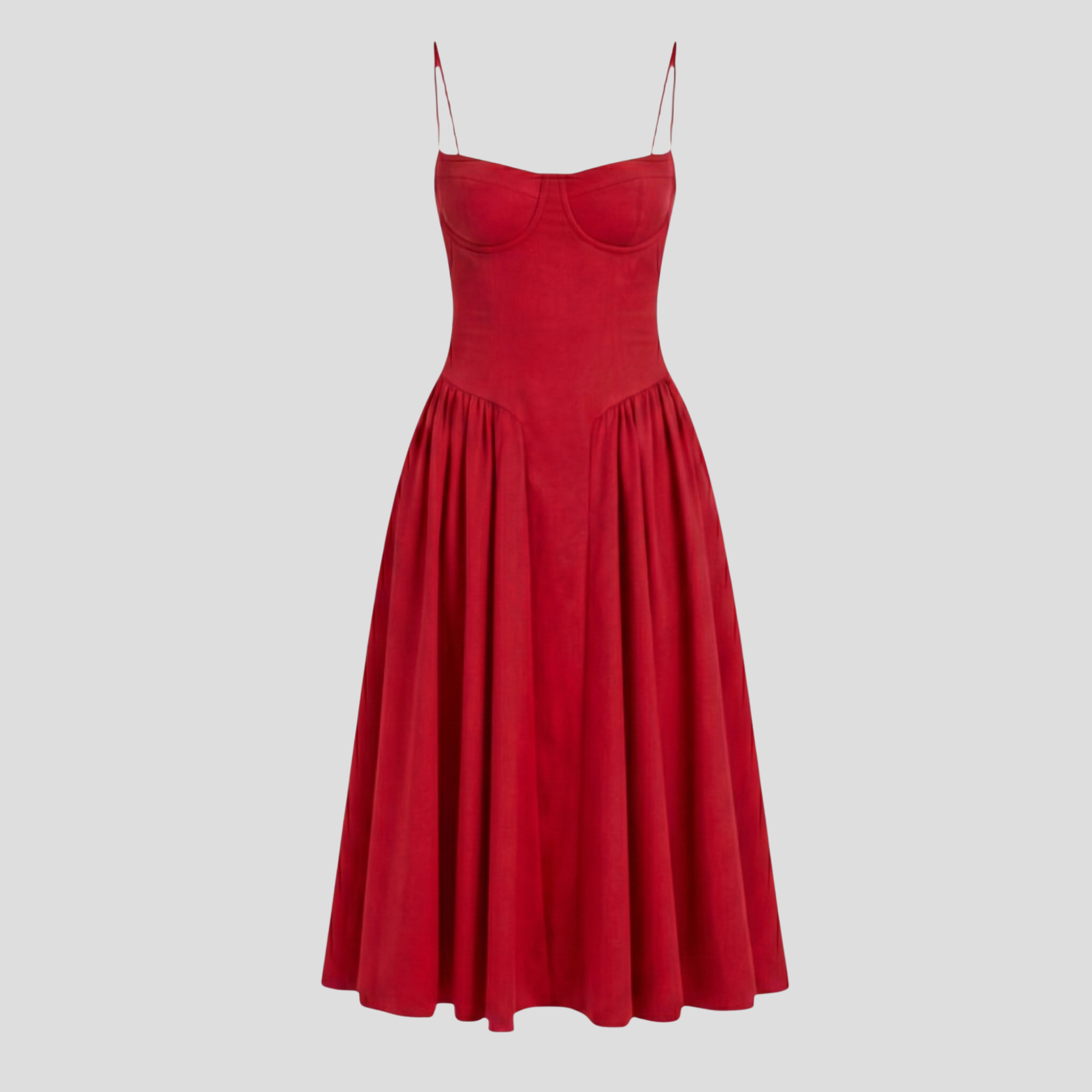 Women's midi dress with bustier bodice and pleated skirt in several color options