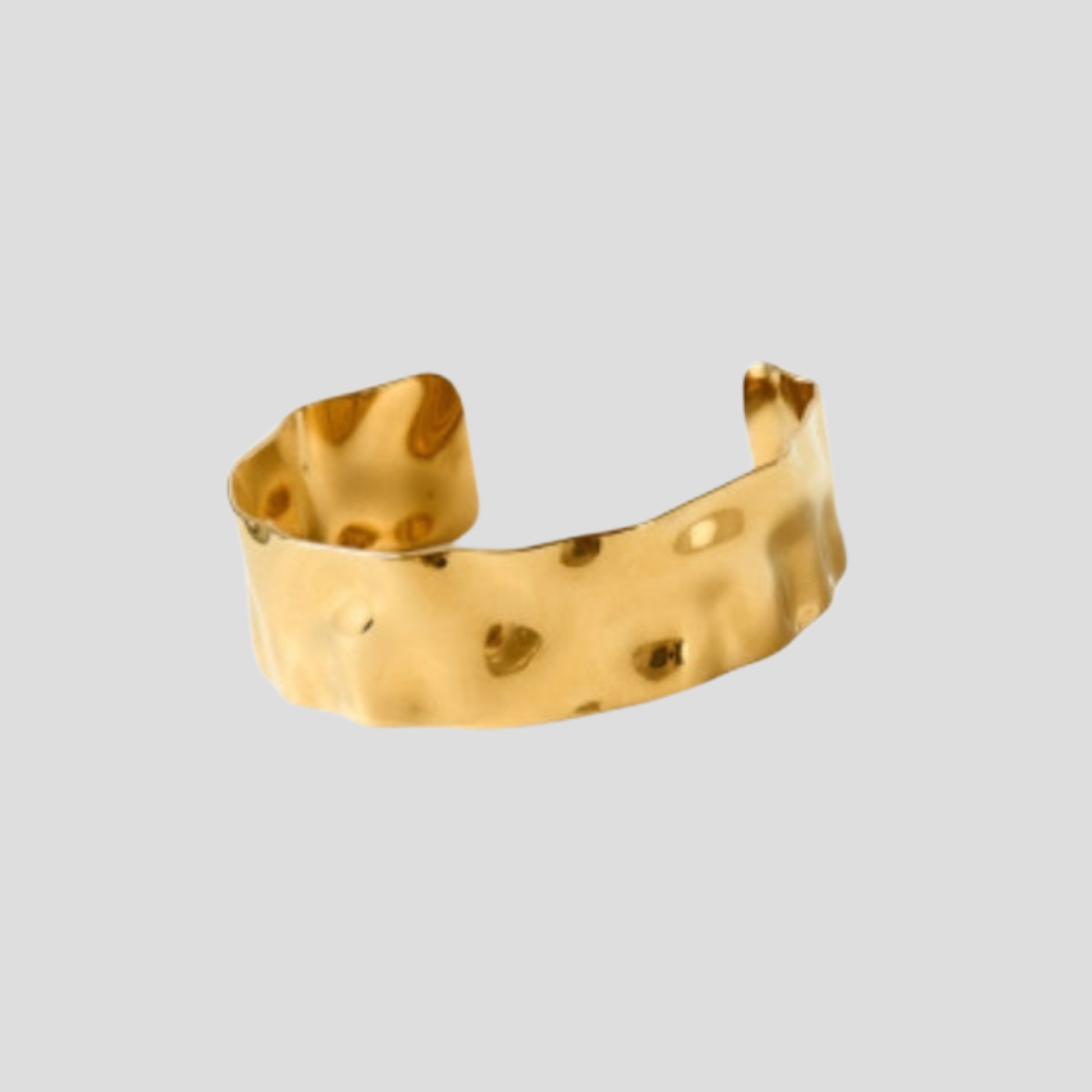 Gold-tone hammered open cuff bracelet for women with textured surface
