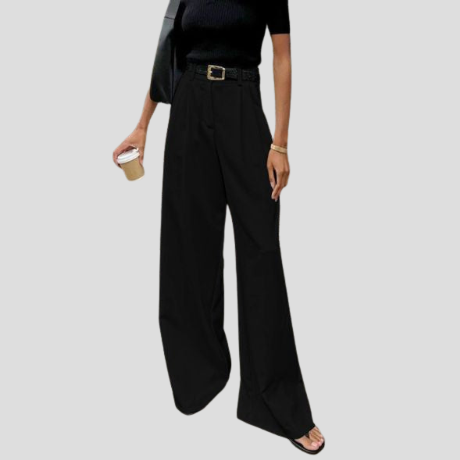 Women's high-waist wide-leg trousers shown in black and white