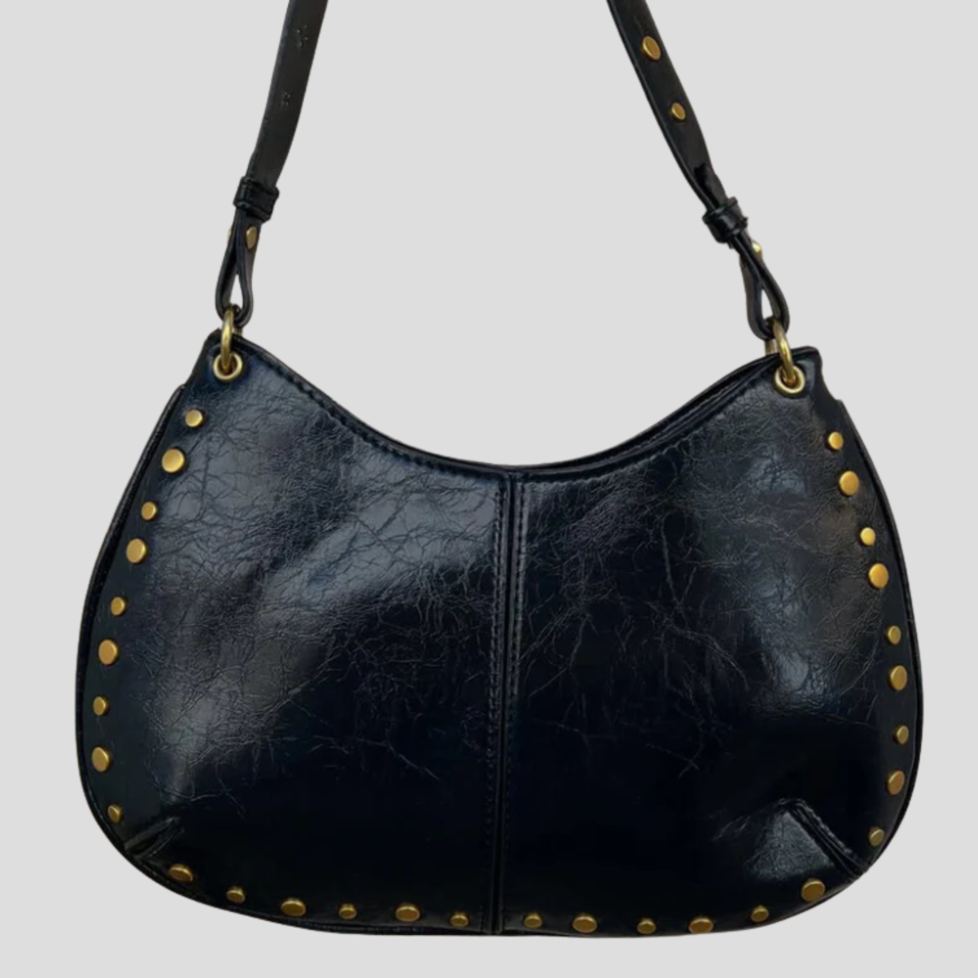 Compact black women's handbag with stud detailing