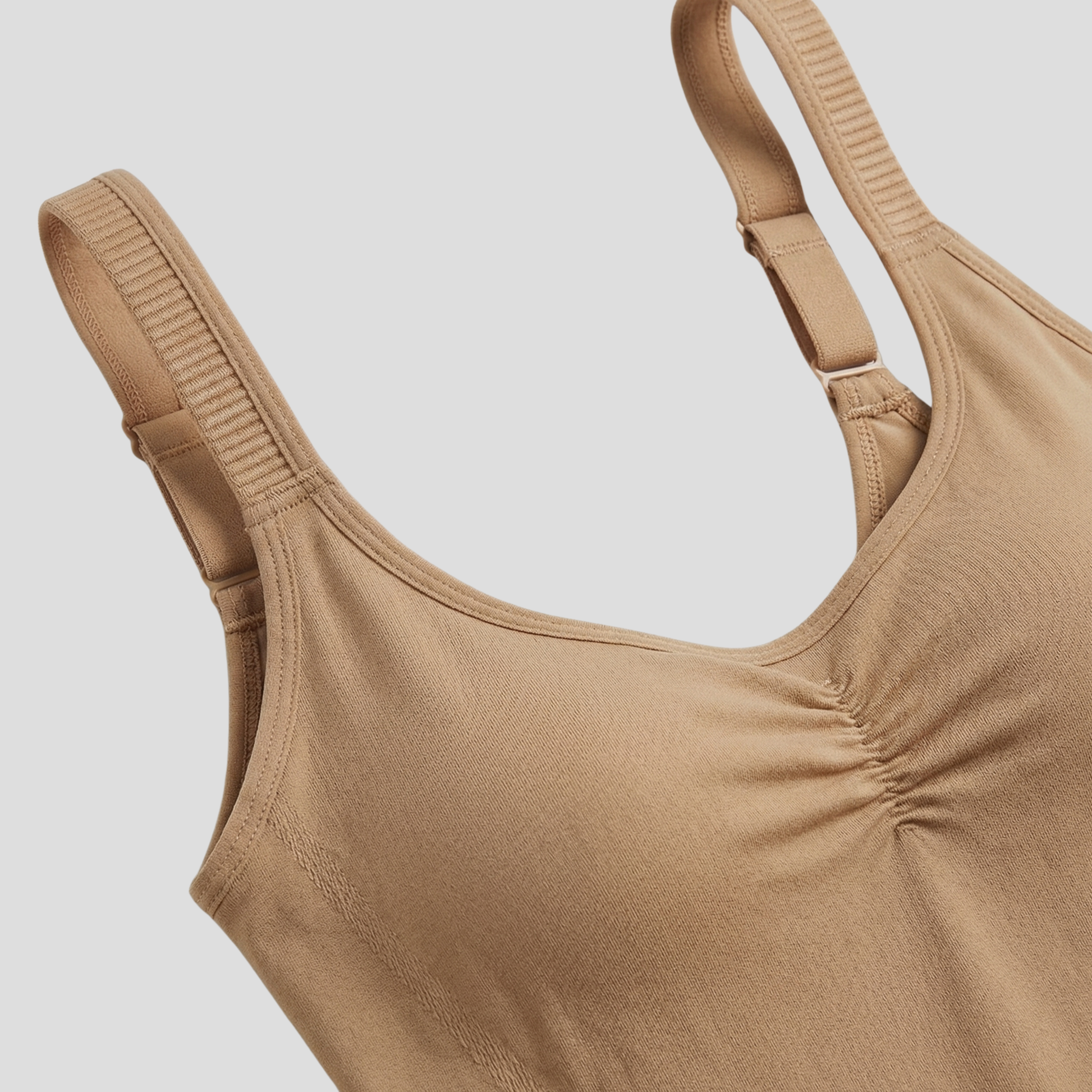 Beige seamless women's shaping slip dress for smooth layering under dresses