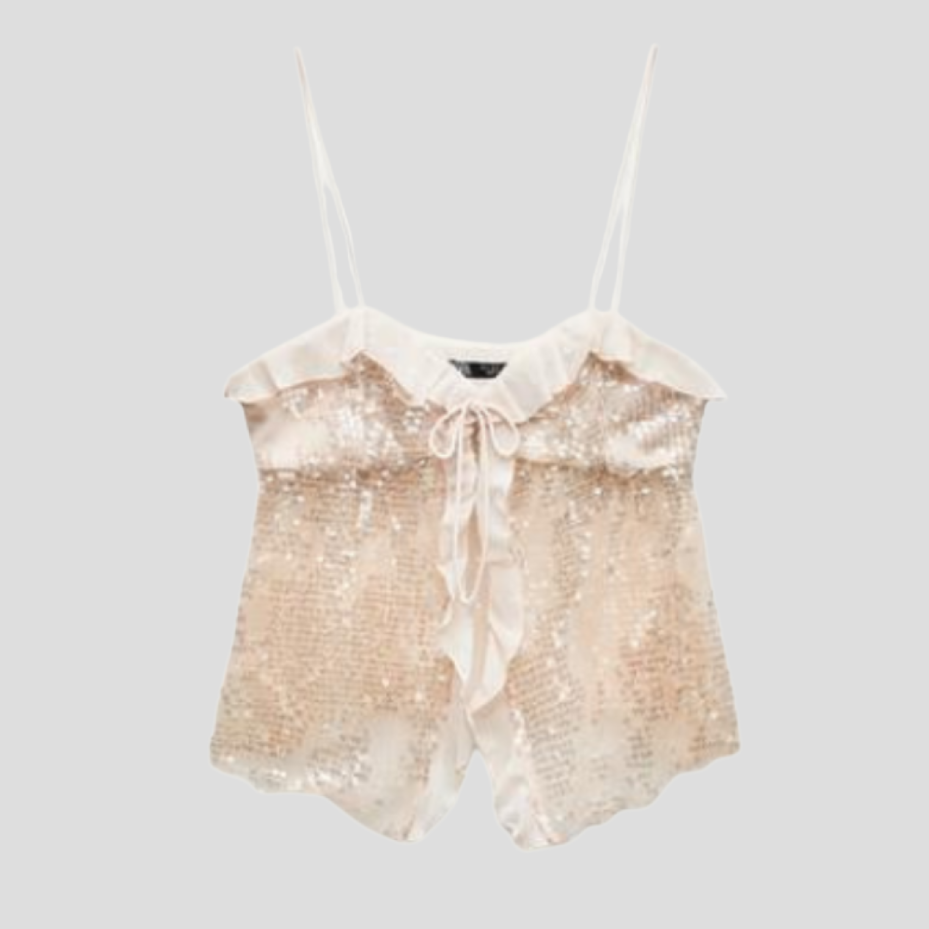 Pink tie-front sequin camisole top for occasion wear