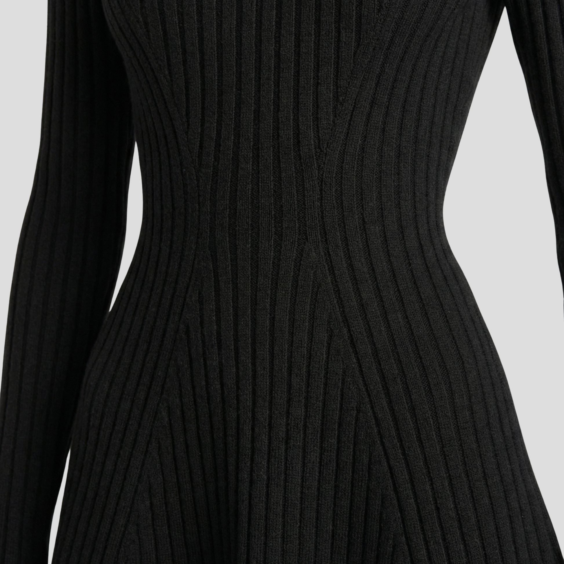Women's ribbed fit-and-flare mini dress in black and white