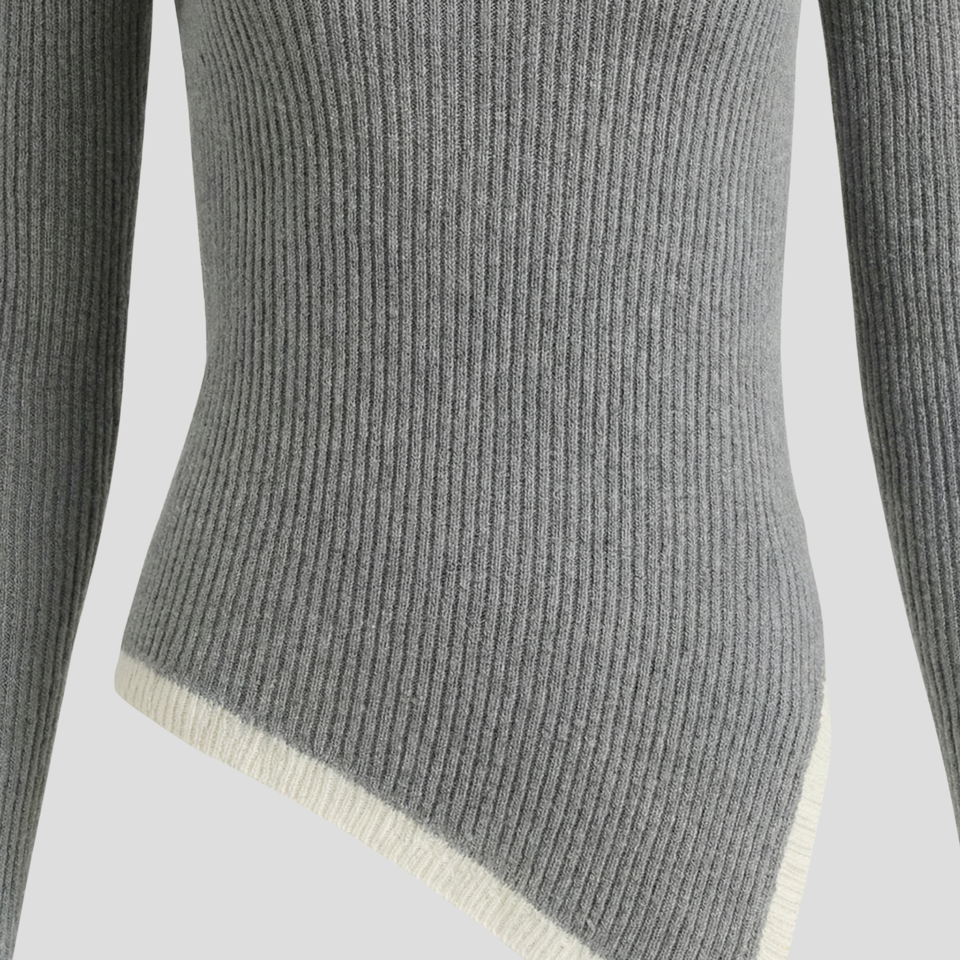 Grey high-neck ribbed knit pullover sweater for women