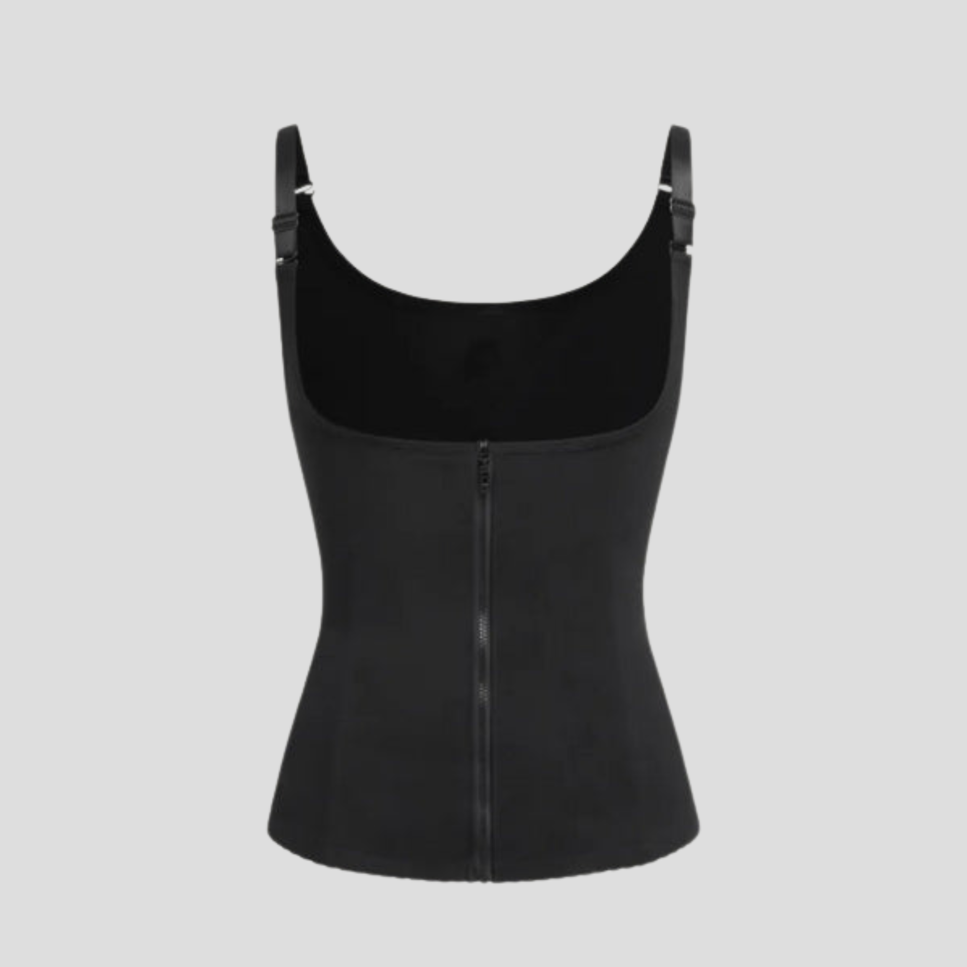 Women's zip-front shaping vest with panelled silhouette in black and beige